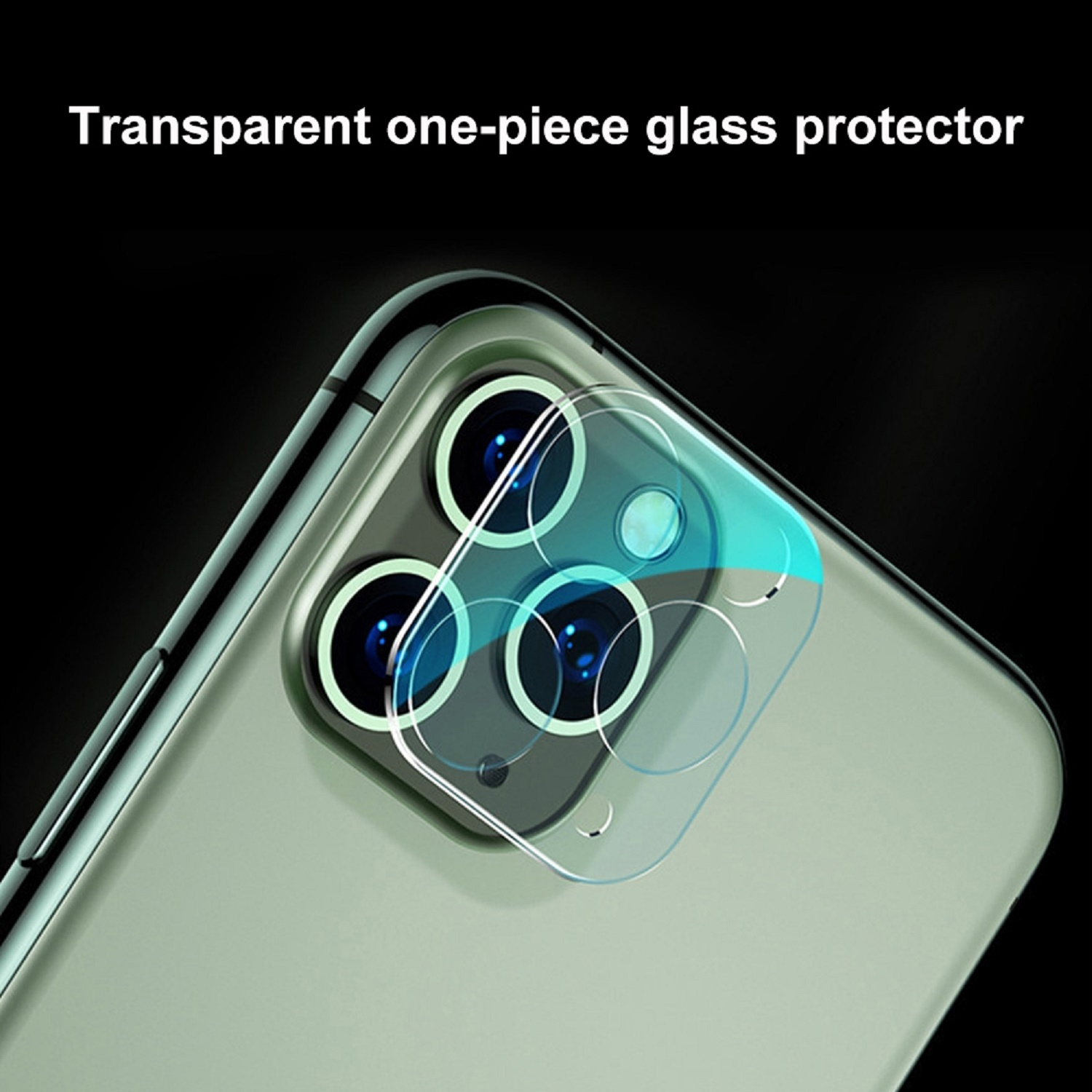 Ein klarer Glasschutz auf einer Handykamera, der die Linsen von hinten zeigt.