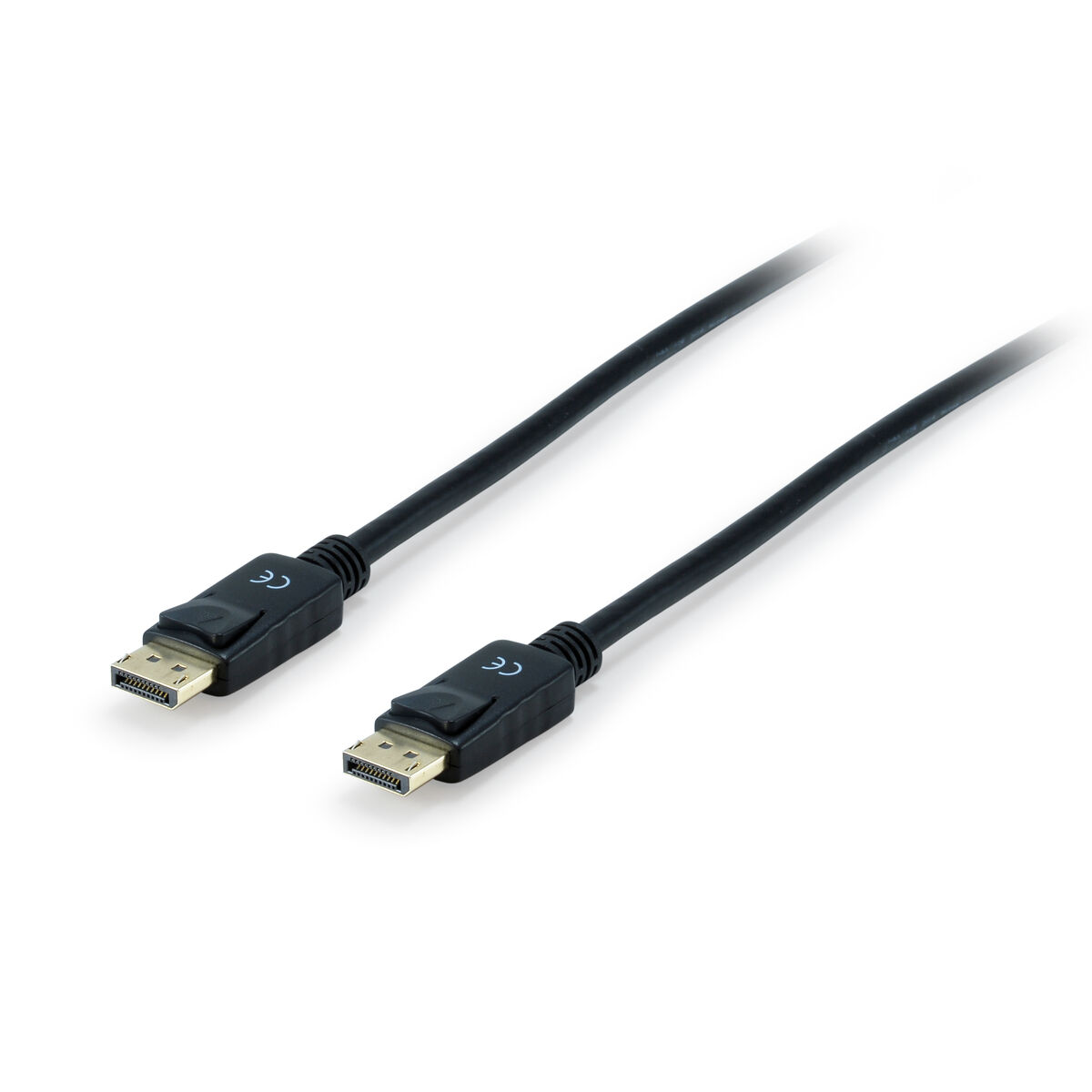 Twee zwarte DisplayPort kabels met connectoren. Witte achtergrond.