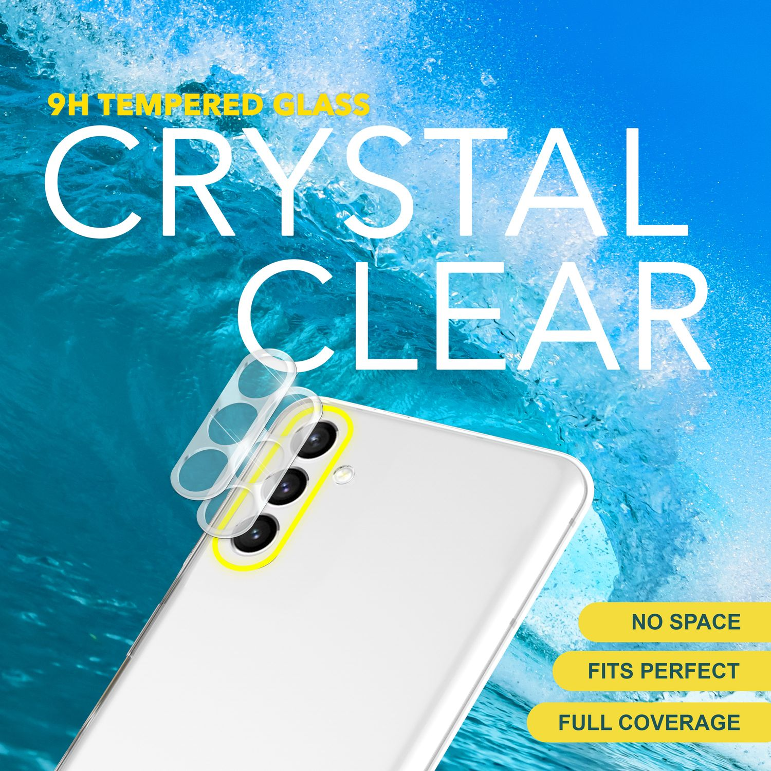 Un téléphone blanc avec des lentilles de caméra protégées par du verre, montrant une couverture claire et parfaite.