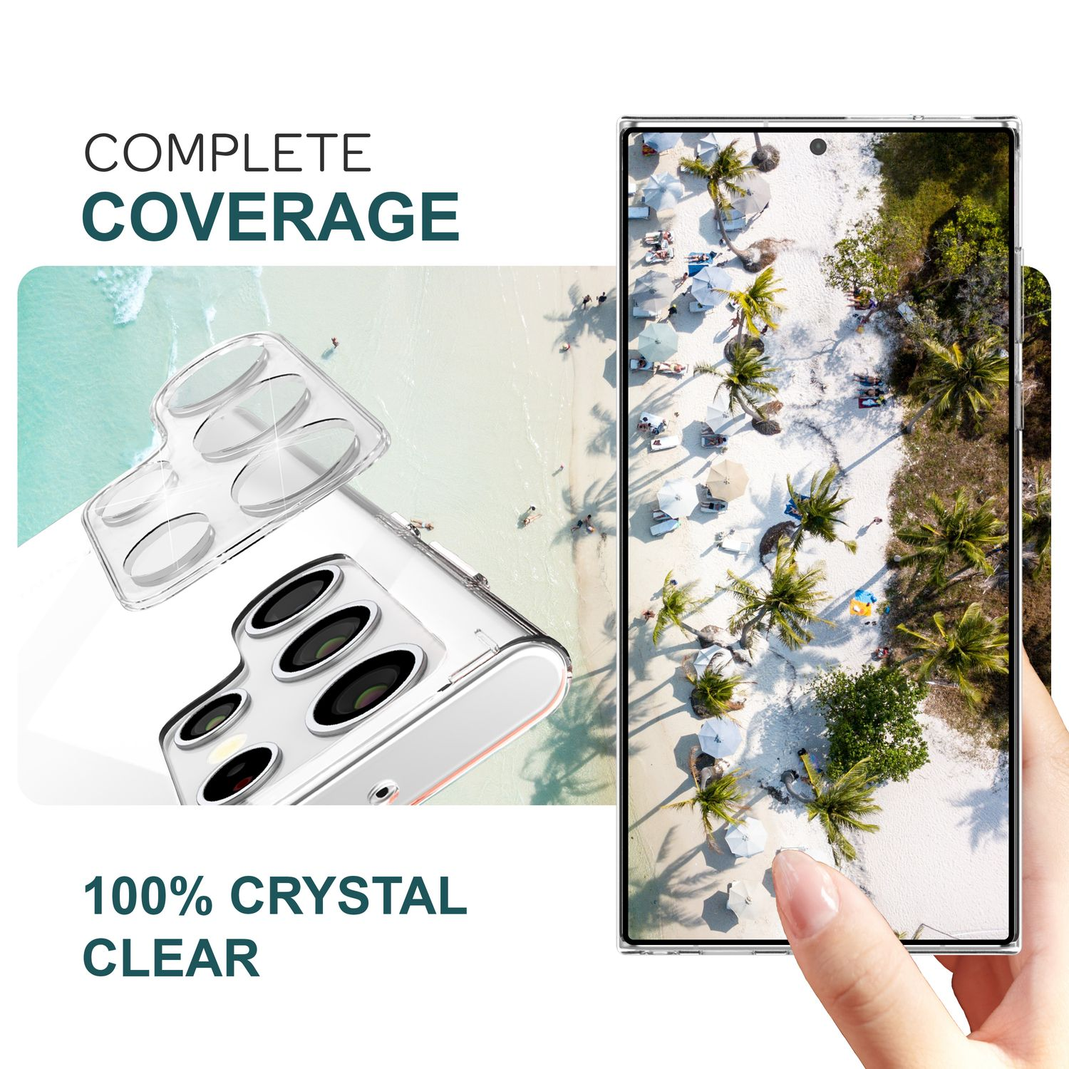 Coque de téléphone et protecteur d'écran avec une scène de plage, clair et protecteur.