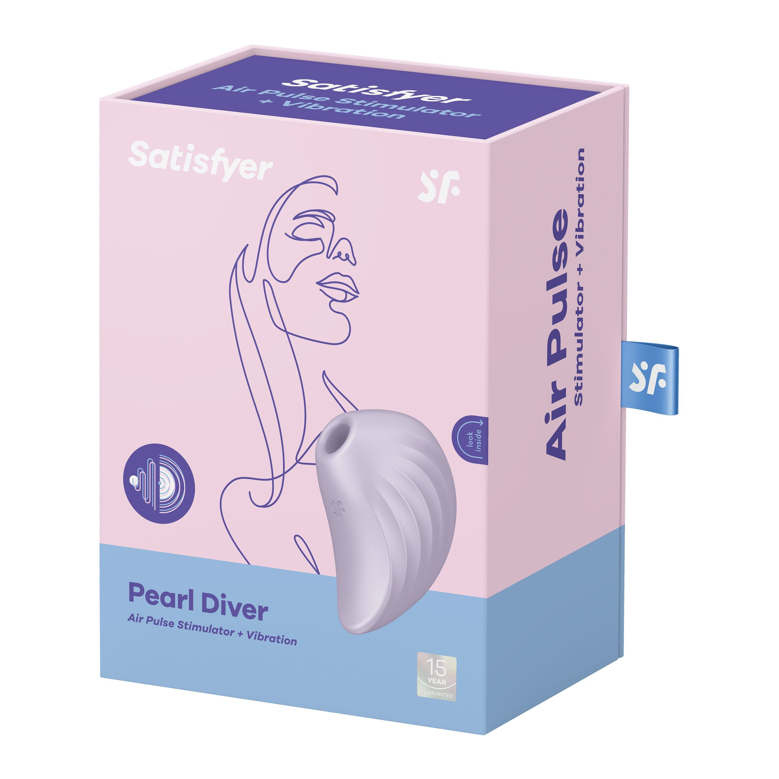 Caja con logo Satisfyer y un juguete sexual en forma de perla. Texto: Air Pulse.