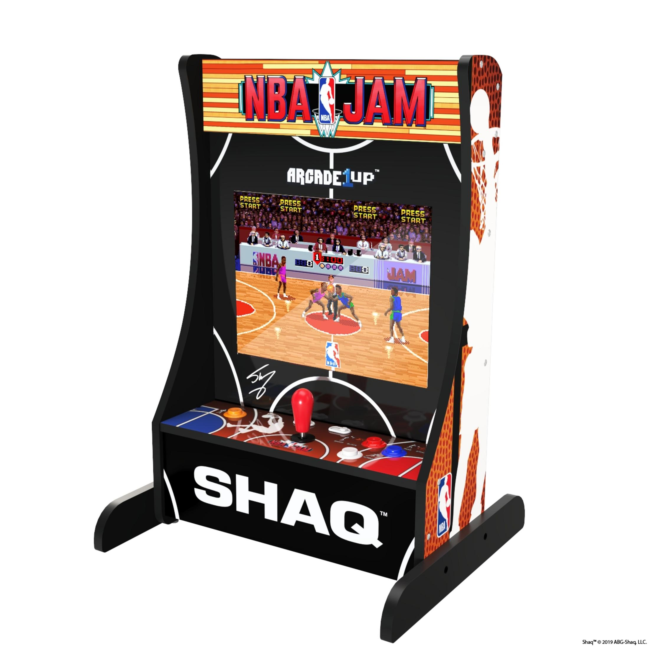 NBA Jam Arcade-Spiel mit Basketballplatz auf dem Bildschirm.