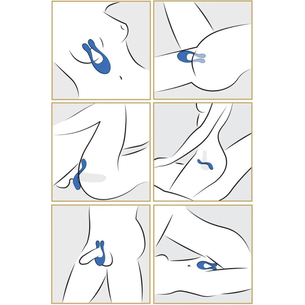 Diagram przedstawiający różne pozycje wibratora używanego na ciele.