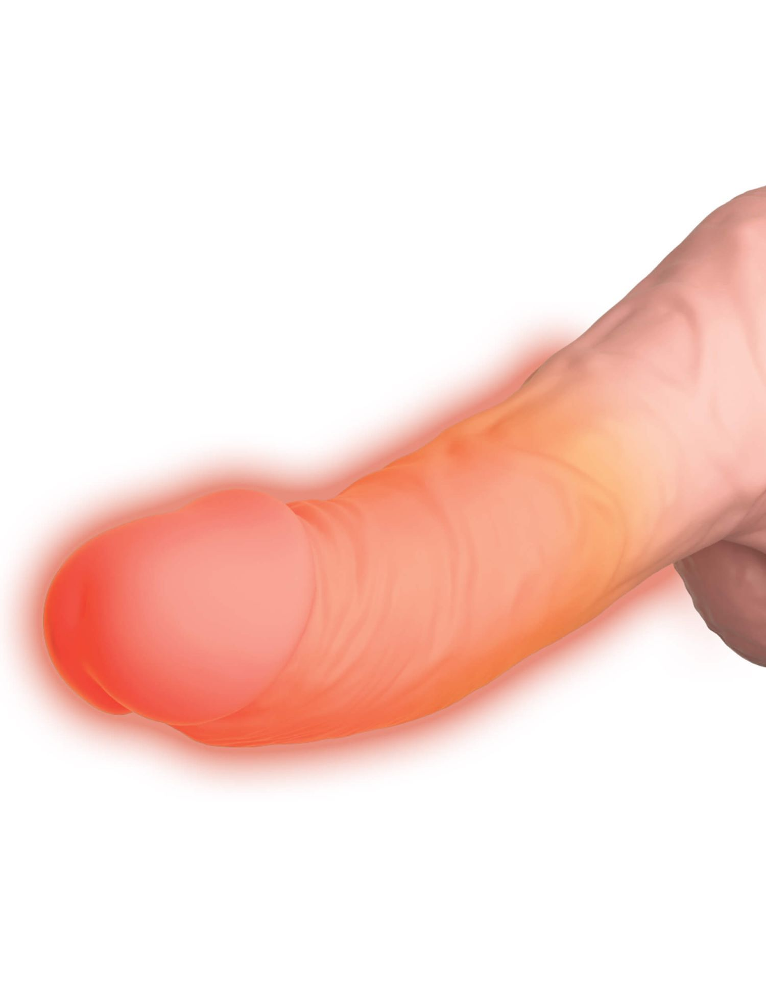 Illustration eines Penis mit rotem Leuchten. Heller Hautton, vor weißem Hintergrund.