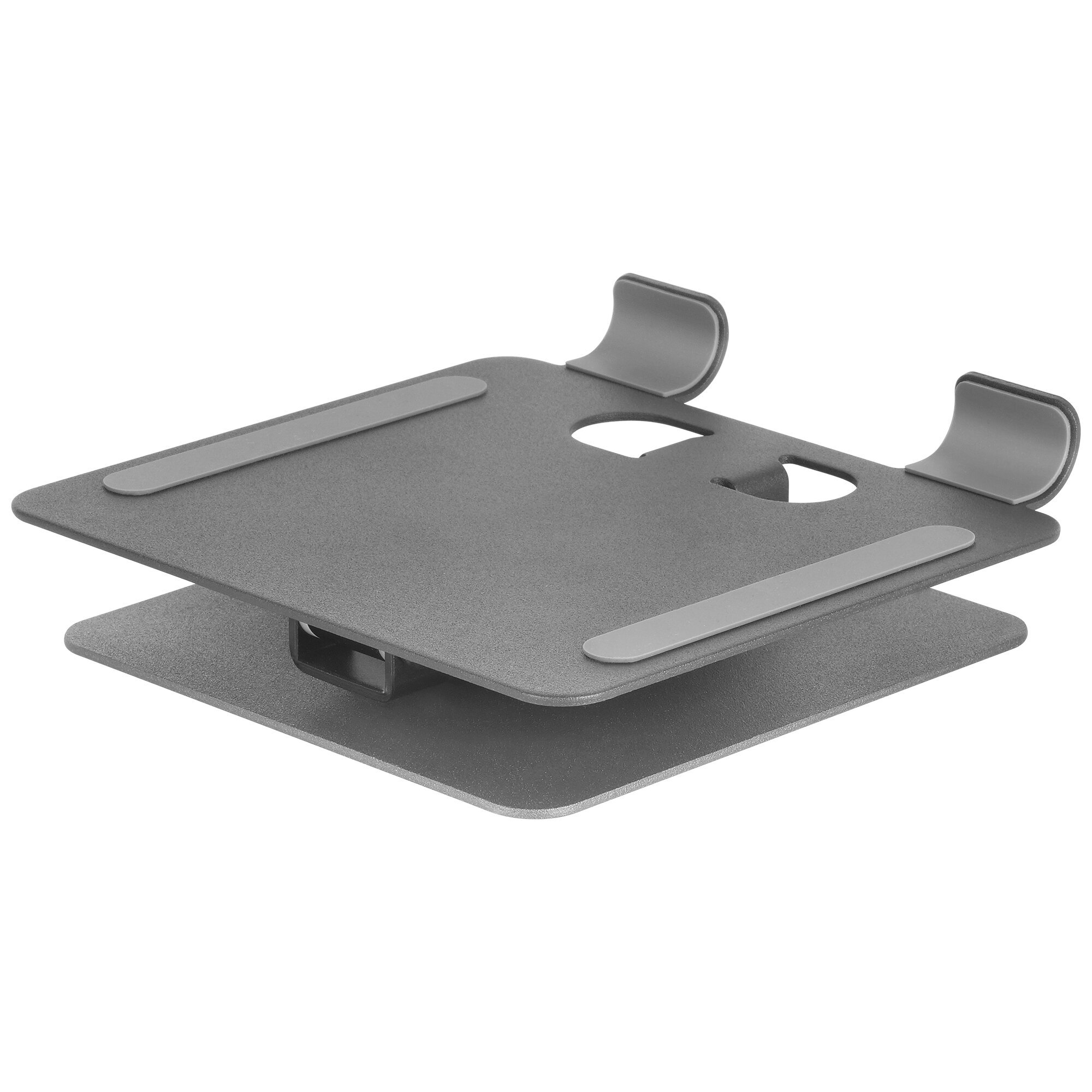 Soporte para portátil gris con dos soportes elevados.