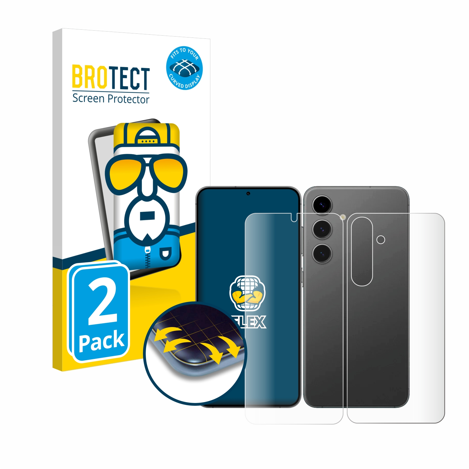 BROTECT 2x Flex Full-Cover 3D Plus) Schutzfolie(für Curved S24 Samsung Galaxy