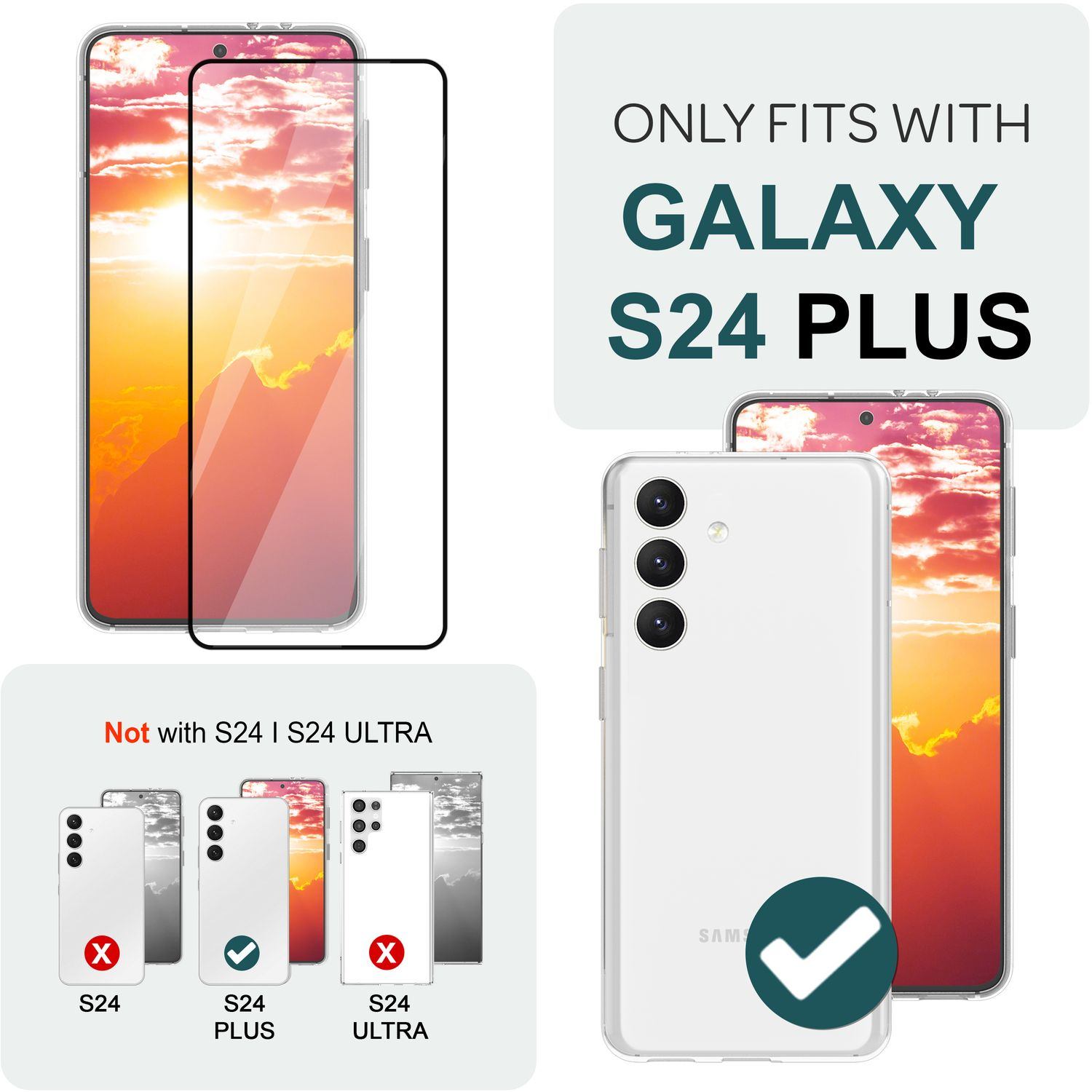 Emballage de protection d'écran de téléphone, montrant un téléphone et des informations de compatibilité.