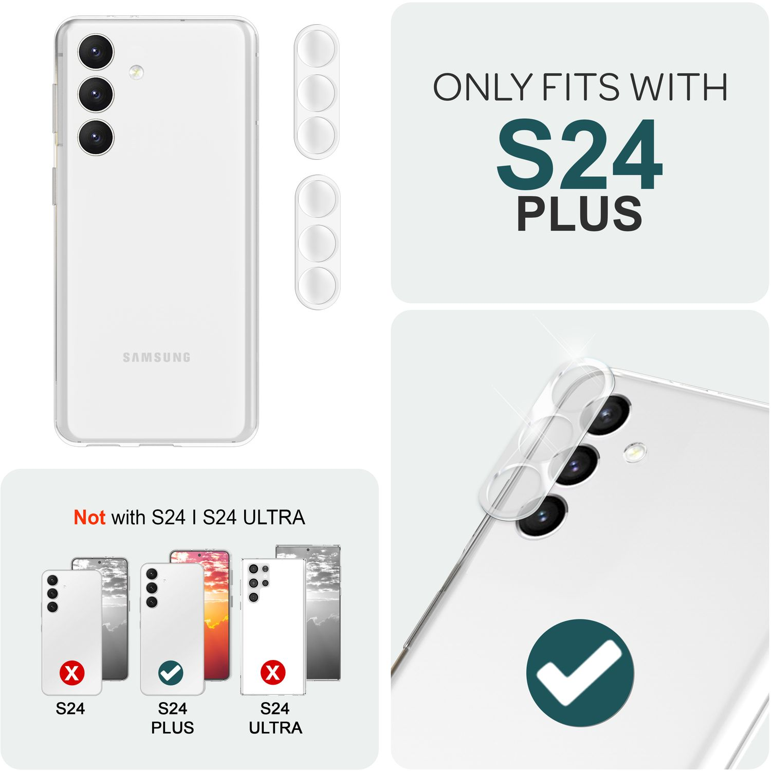 Coque de téléphone blanche avec protecteur d'objectif transparent et téléphone compatible.