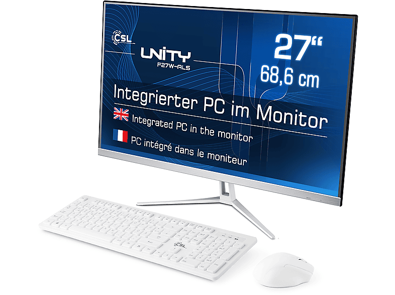 CSL Unity F27W-ALS, All-in-One-PC mit 27 Zoll Display, 8 GB RAM, 1000 GB SSD, Weiß