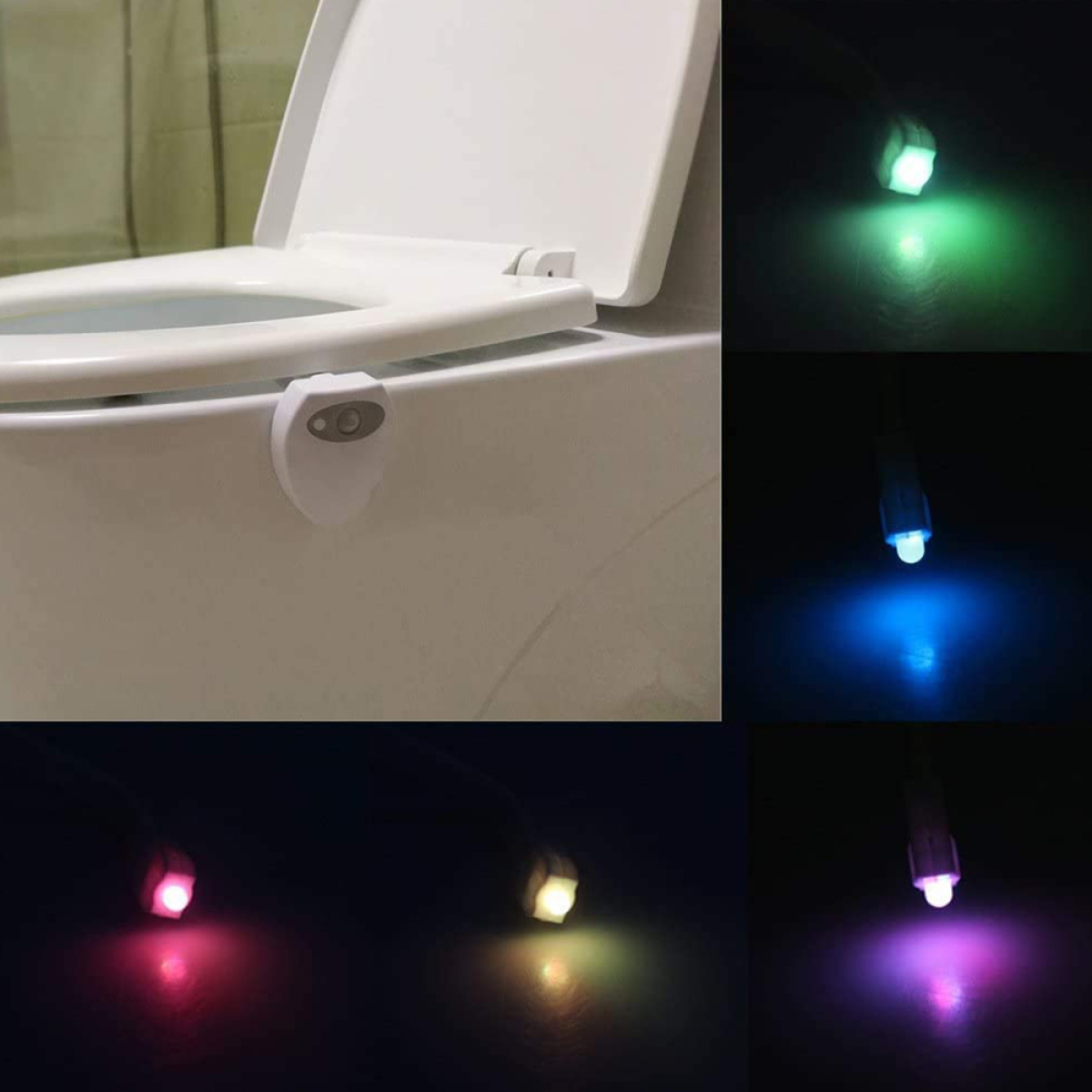 Toilette mit einem Lichtsensor an der Seite und mehreren Lichtfarben.