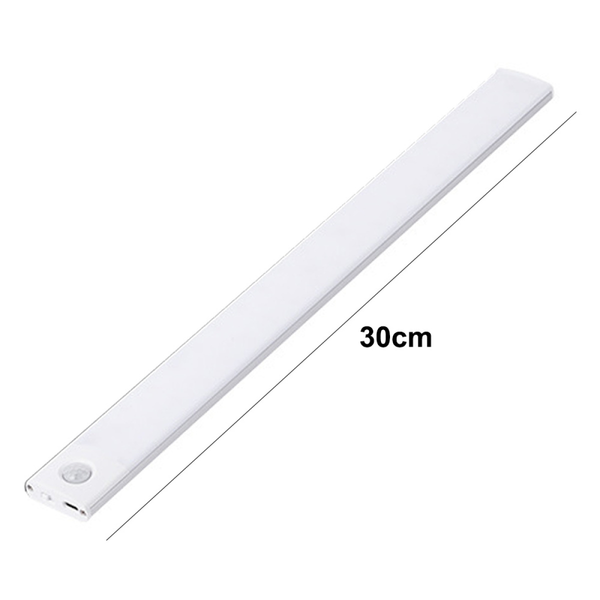 Ein weißes LED-Streifenlicht wird gezeigt, mit einer Messung von 30 cm.