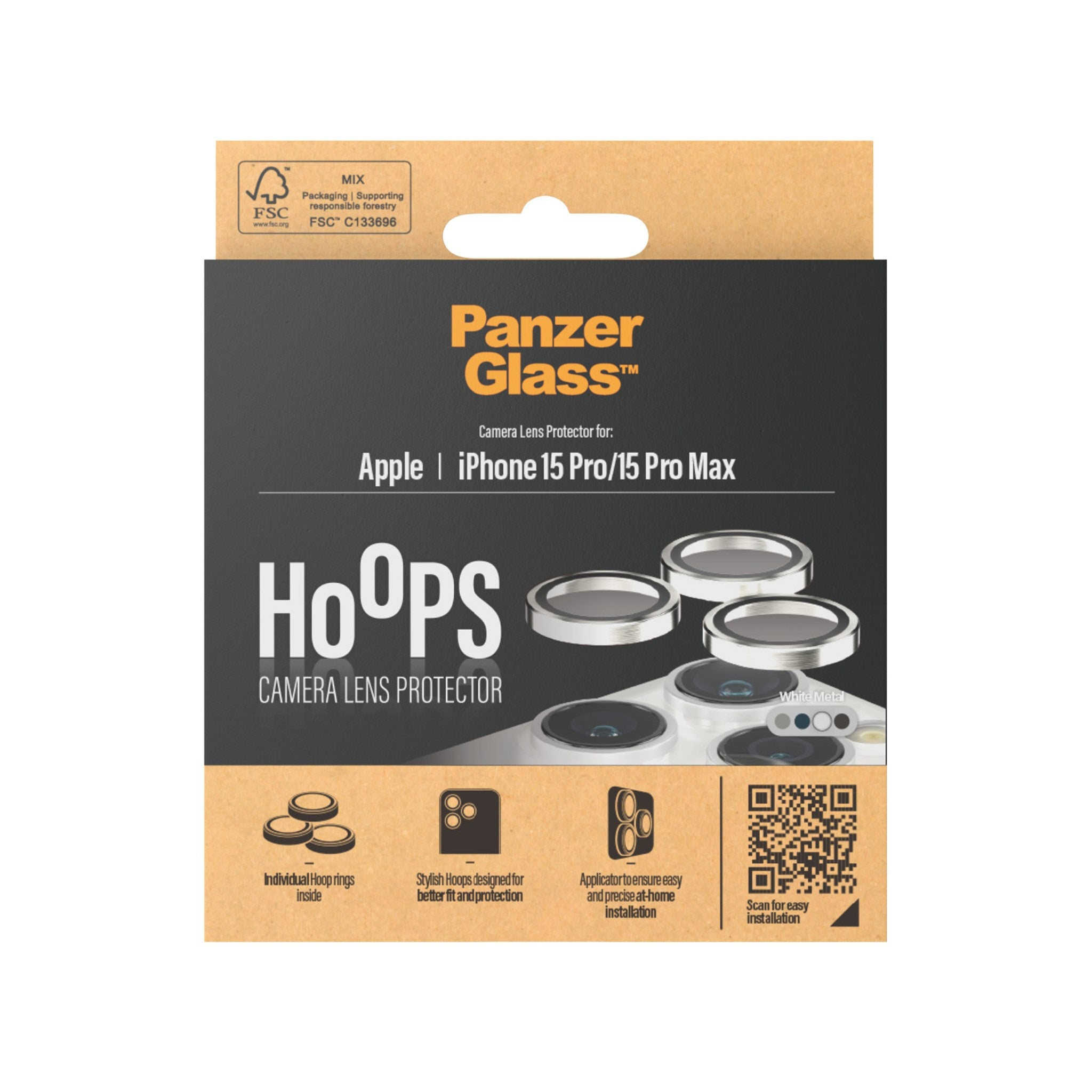 Kameraschutz(für PANZERGLASS Pro Metall Pro iPhone Apple Weißes | 15 Max) | Hoops™ Kameraschutz 15