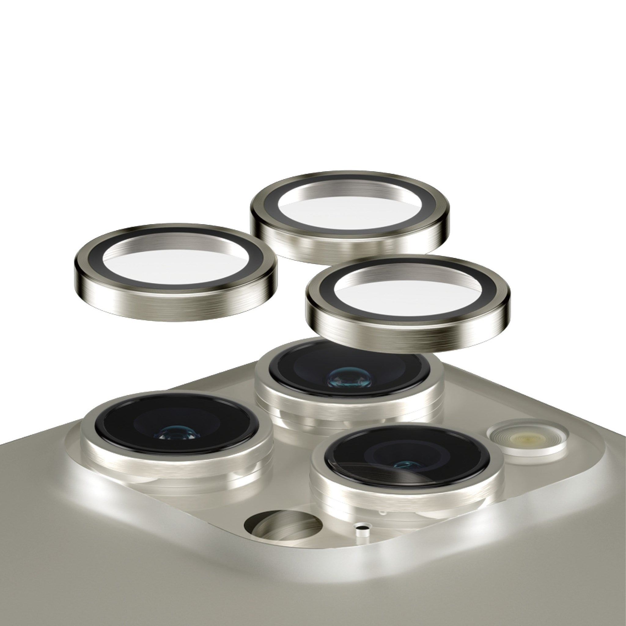 | | 15 PANZERGLASS Kameraschutz(für Apple 15 Pro Max) Pro Metall Hoops™ Natürliches Kameraschutz iPhone
