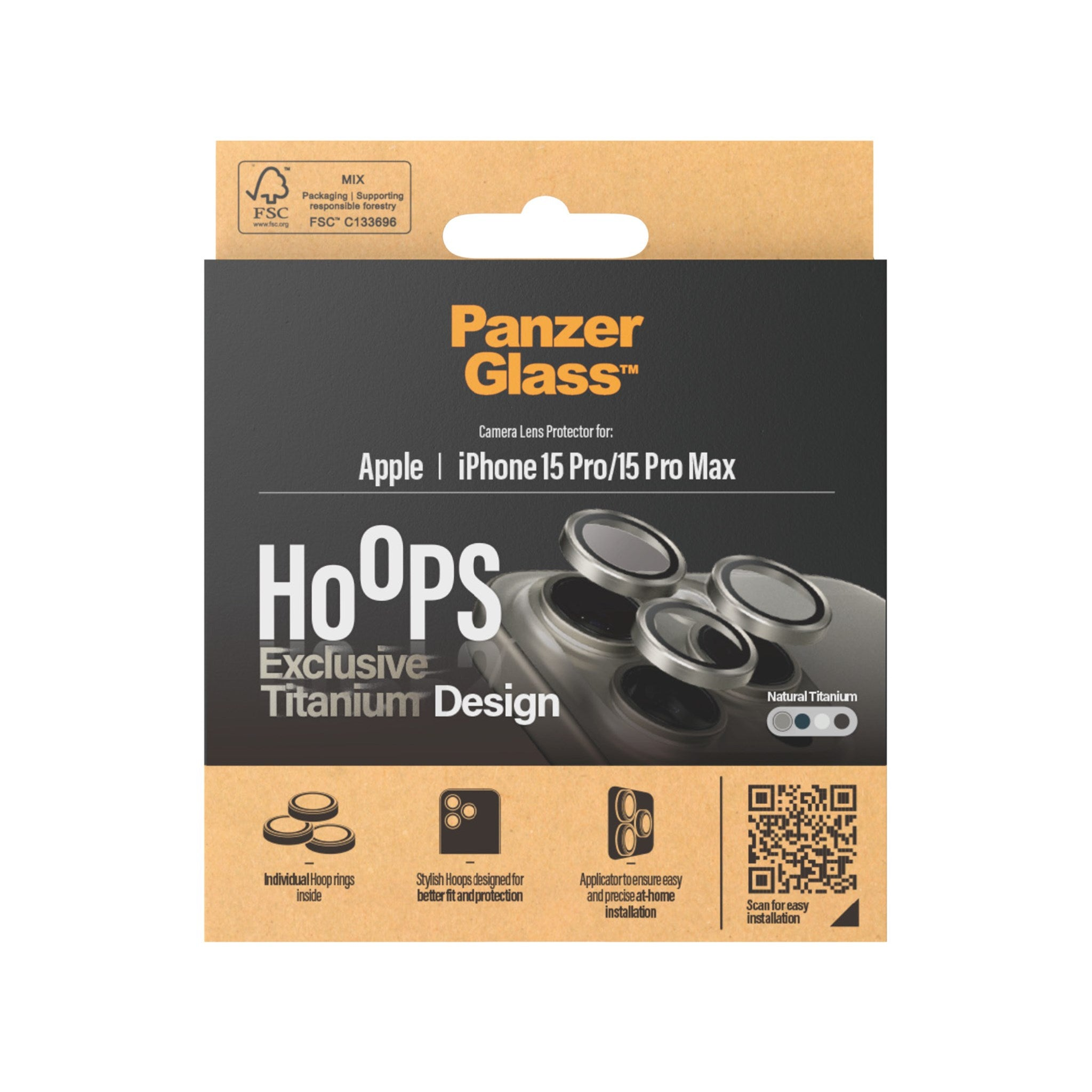 PANZERGLASS Hoops™ Kameraschutz | Pro Pro Apple 15 Max) Titanium 15 | Natürlich Kameraschutz(für iPhone