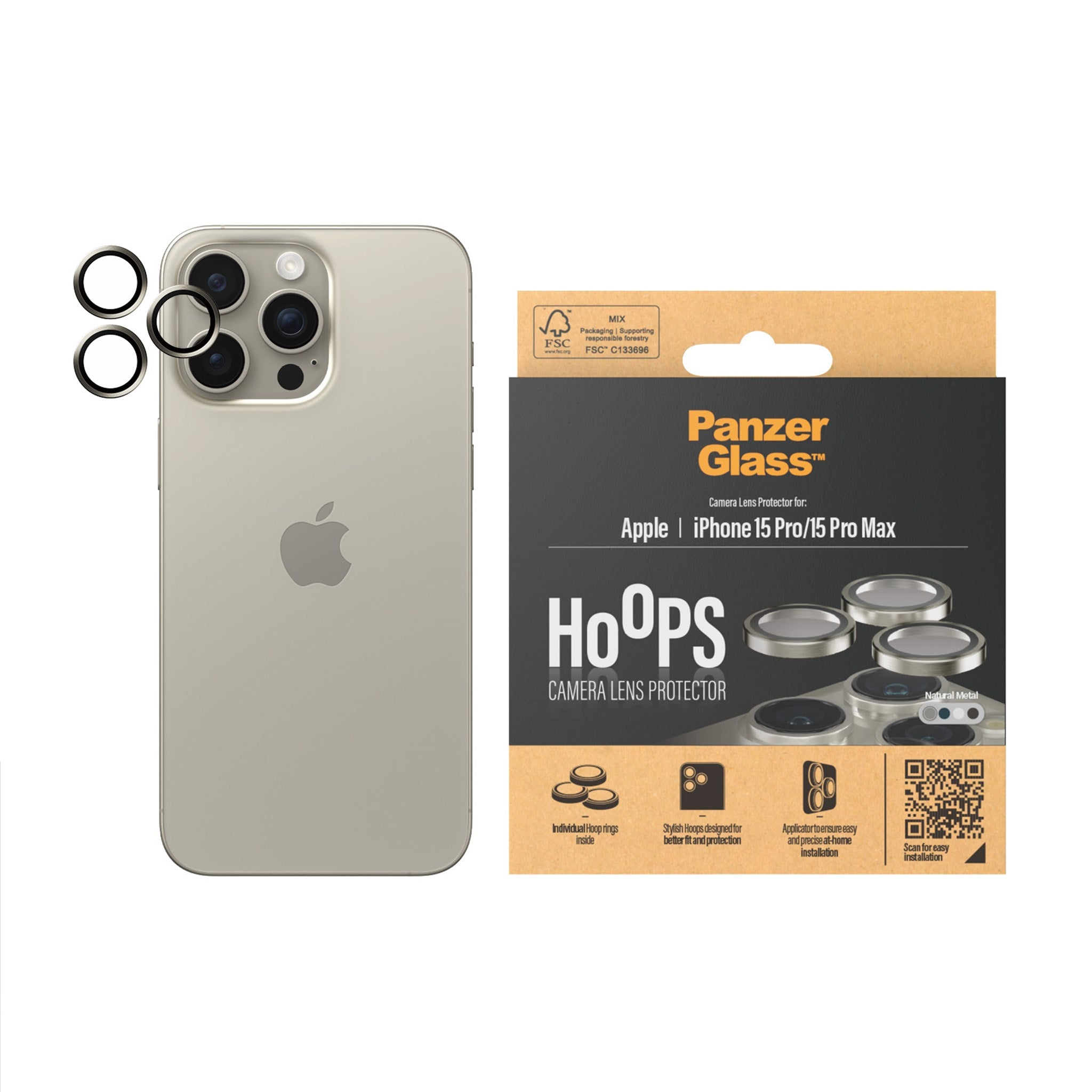 PANZERGLASS Hoops™ Kameraschutz | Natürliches Max) Metall 15 Pro 15 | iPhone Pro Apple Kameraschutz(für