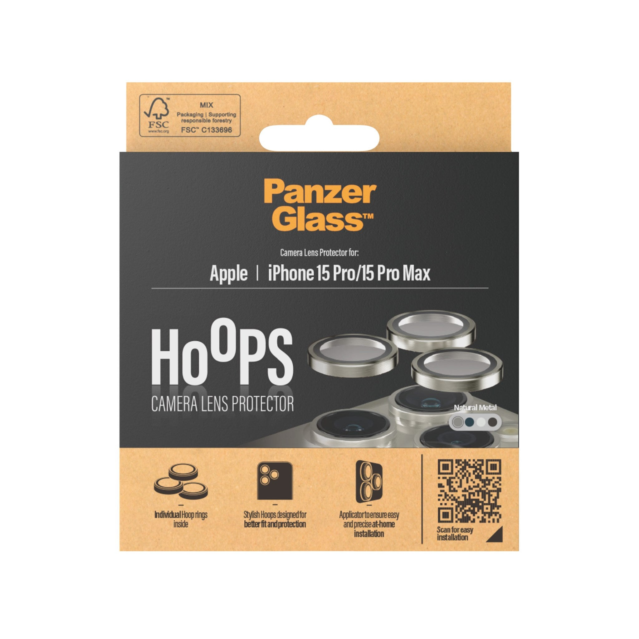 PANZERGLASS Hoops™ 15 Max) Pro | 15 | Natürliches Kameraschutz(für Apple Pro Metall iPhone Kameraschutz