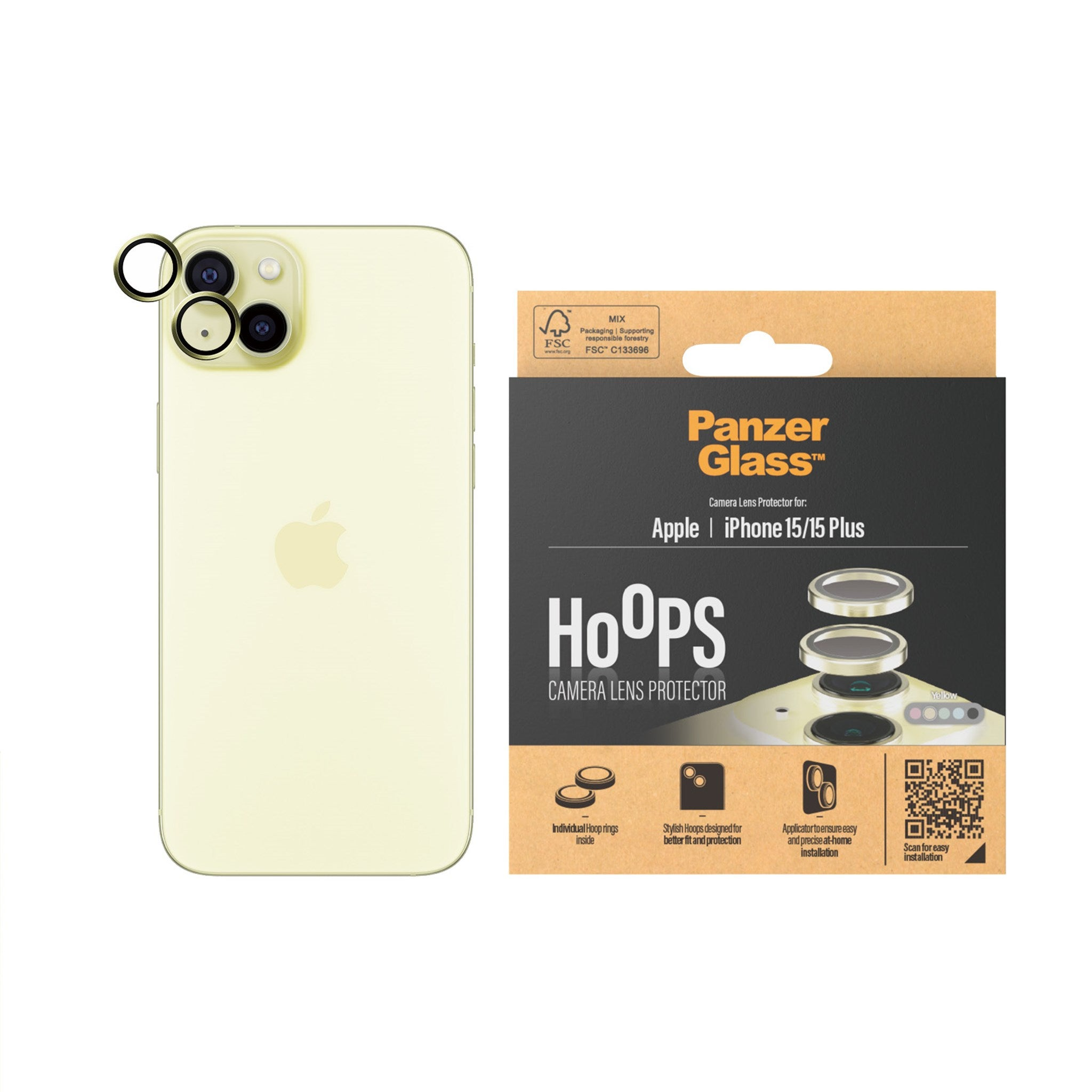 PANZERGLASS Hoops™ Kameraschutz | Gelb Kameraschutz(für Plus) Apple iPhone 15 | 15
