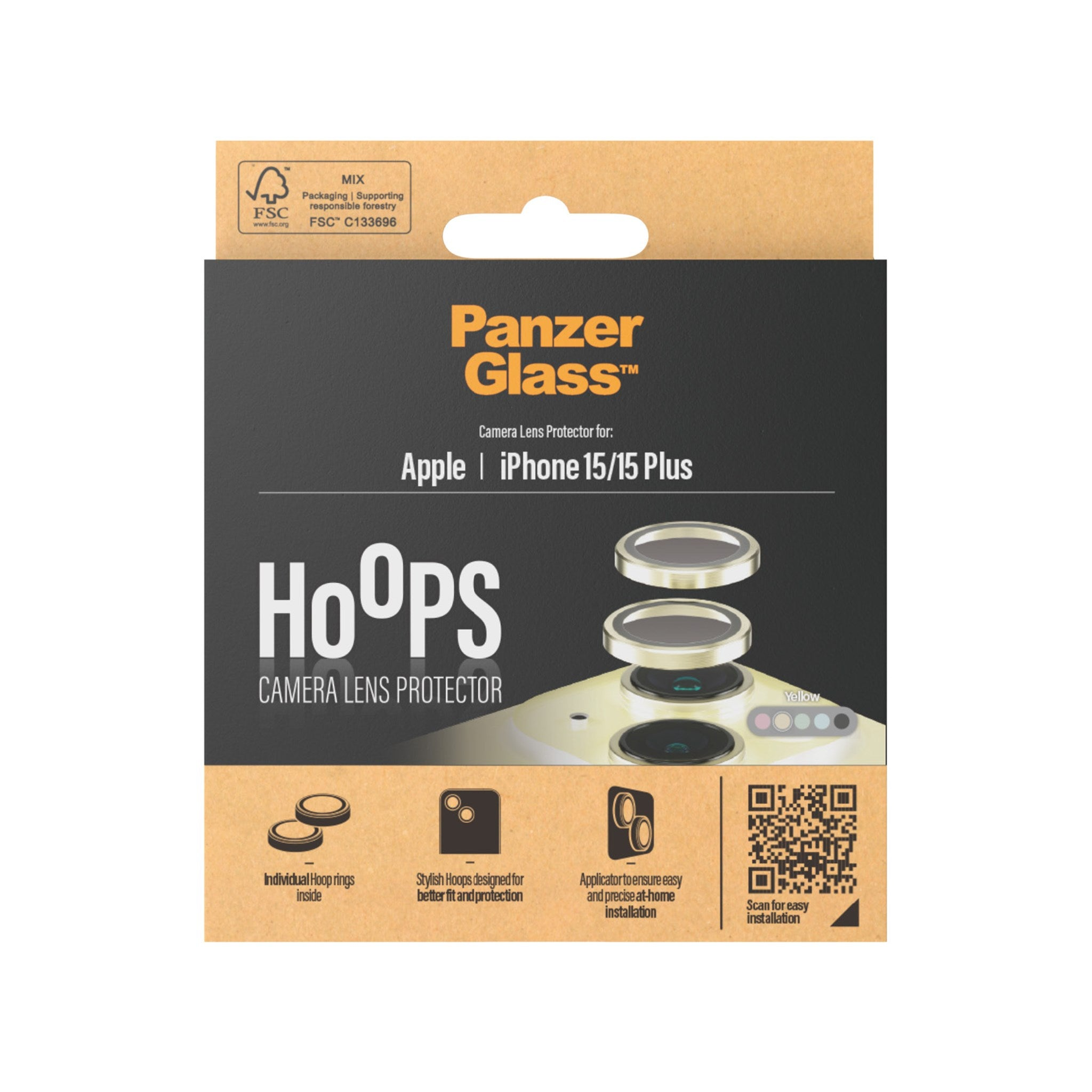PANZERGLASS Hoops™ Kameraschutz | | Gelb Kameraschutz(für Apple Plus) iPhone 15 15