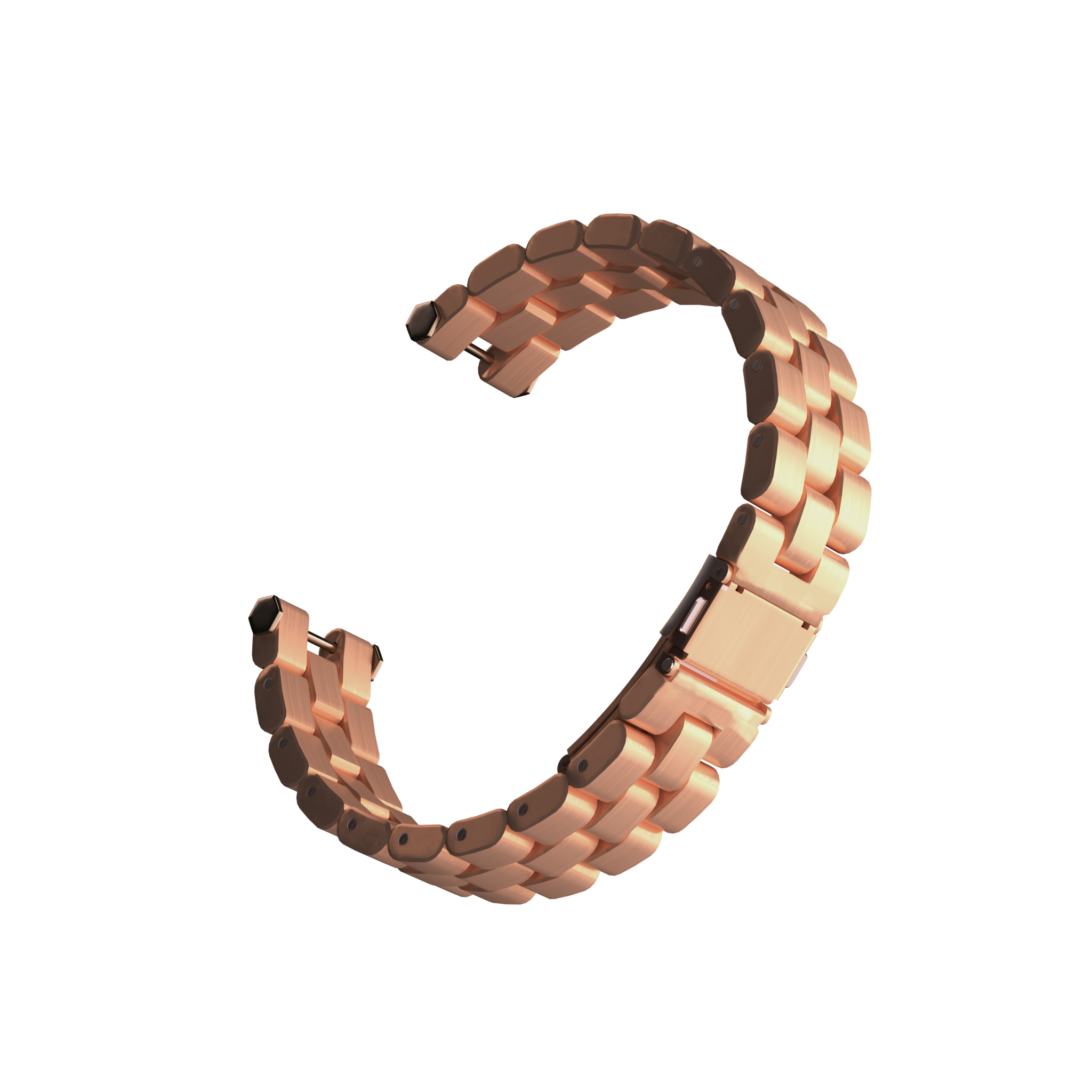 Roségoldenes Uhrenarmband auf schwarzem Hintergrund.