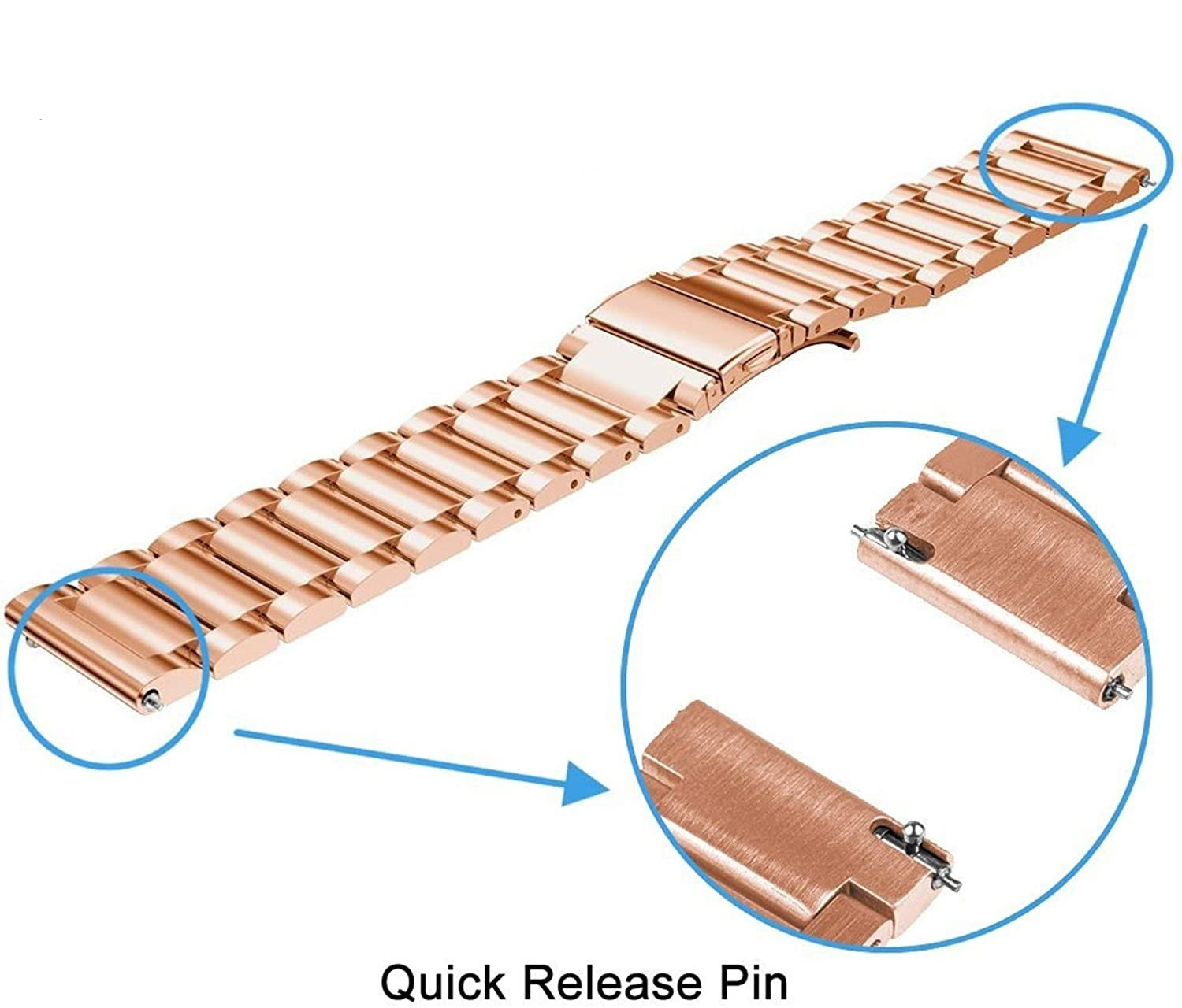 Roségoldenes Uhrenarmband, Detail des Schnellverschlussstifts.