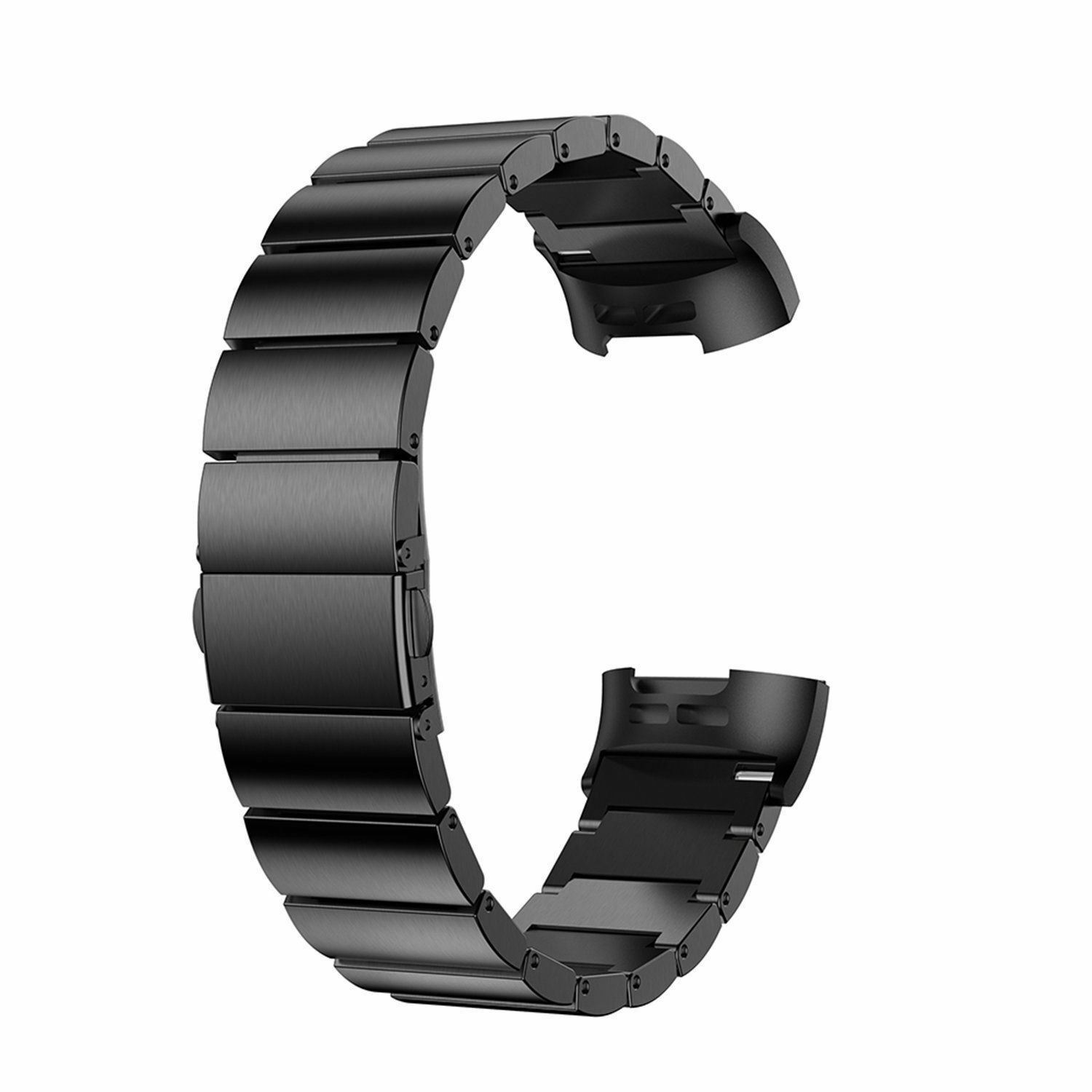Schwarzes Metall-Uhrenarmband mit Gliedern. Gebogene Form. Isoliert auf Weiß.