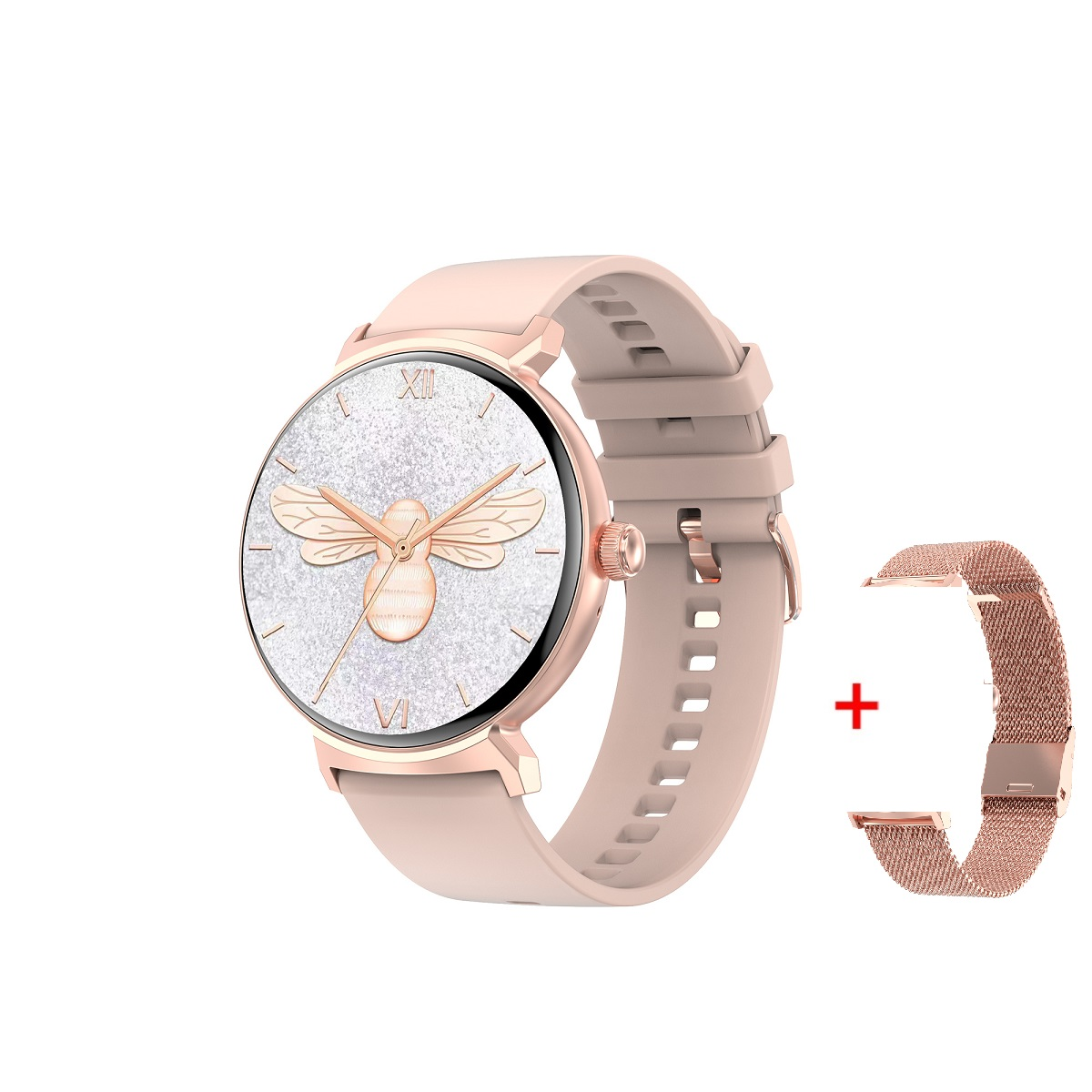 Pink Silikon, 240mm, Rund DT4New Aktivitätstracker Gold Smartwatch MIRUX BT-Anruf