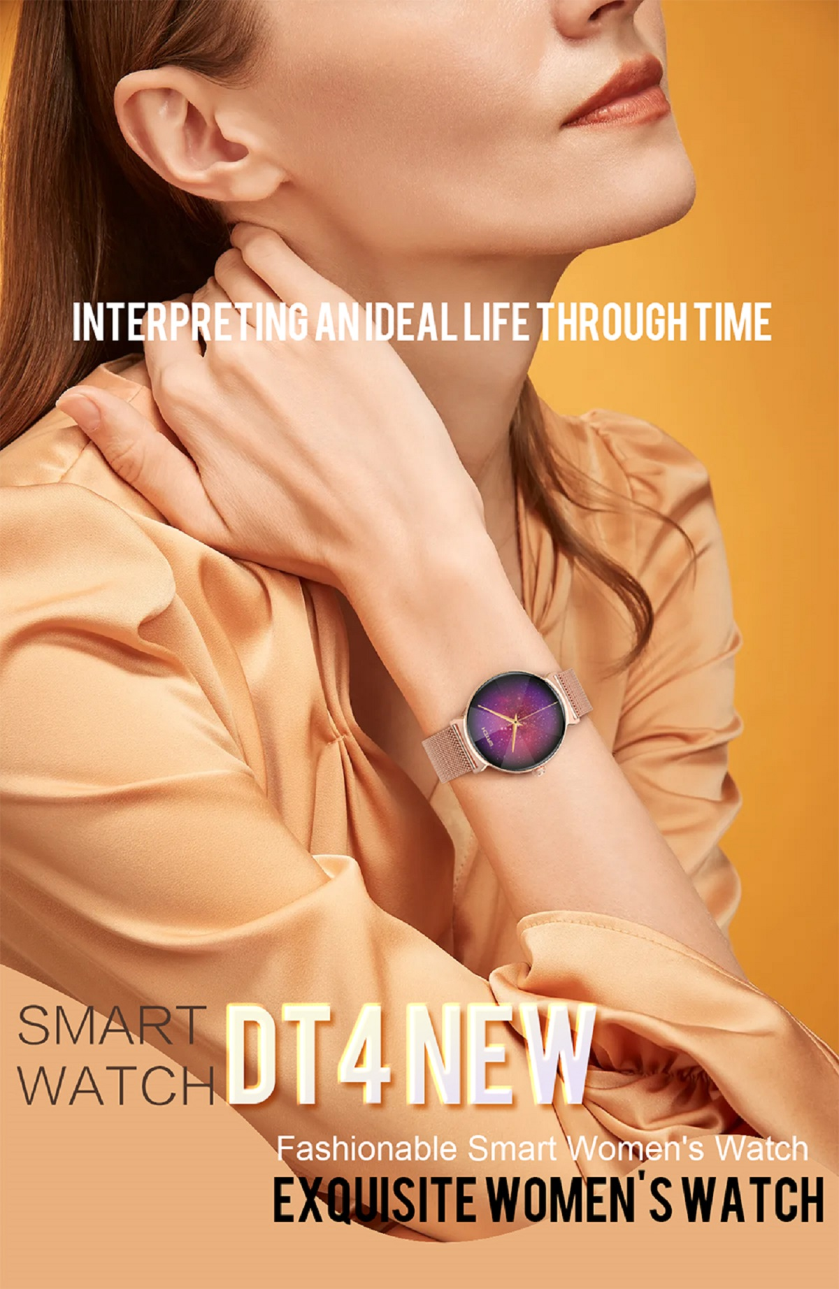 MIRUX DT4New BT-Anruf Rund Pink Aktivitätstracker Silikon, 240mm, Gold Smartwatch