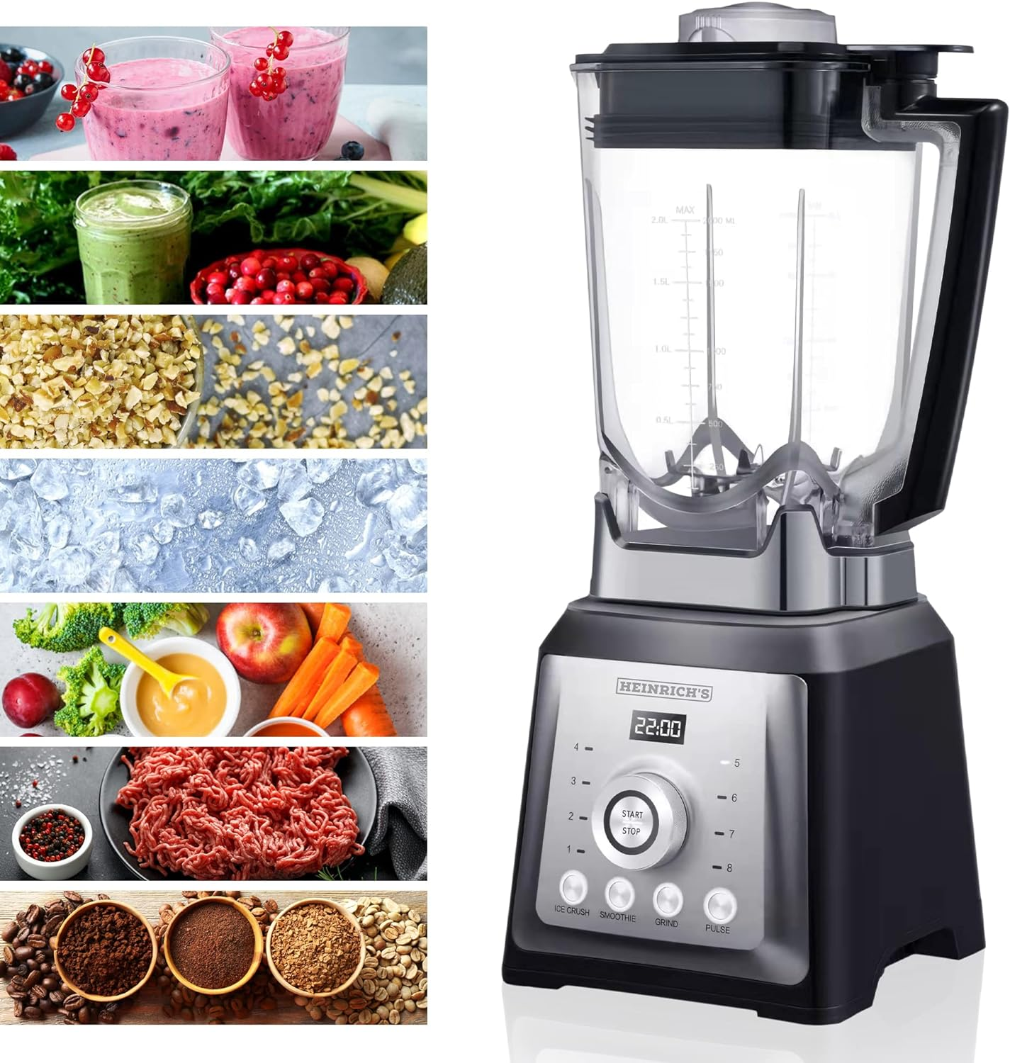 Mixer mit Zutaten in einer Collage dargestellt.