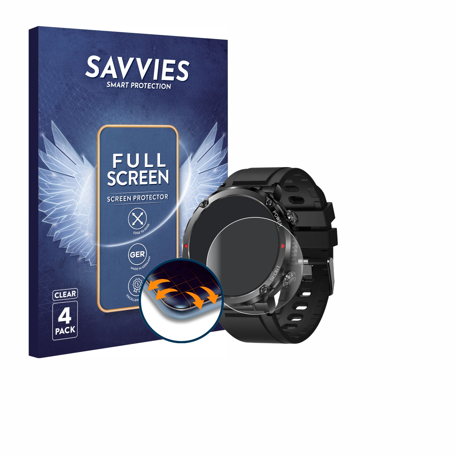 SAVVIES 4x Flex Full-Cover Schutzfolie(für Curved Smartwatch 3D 1.6\