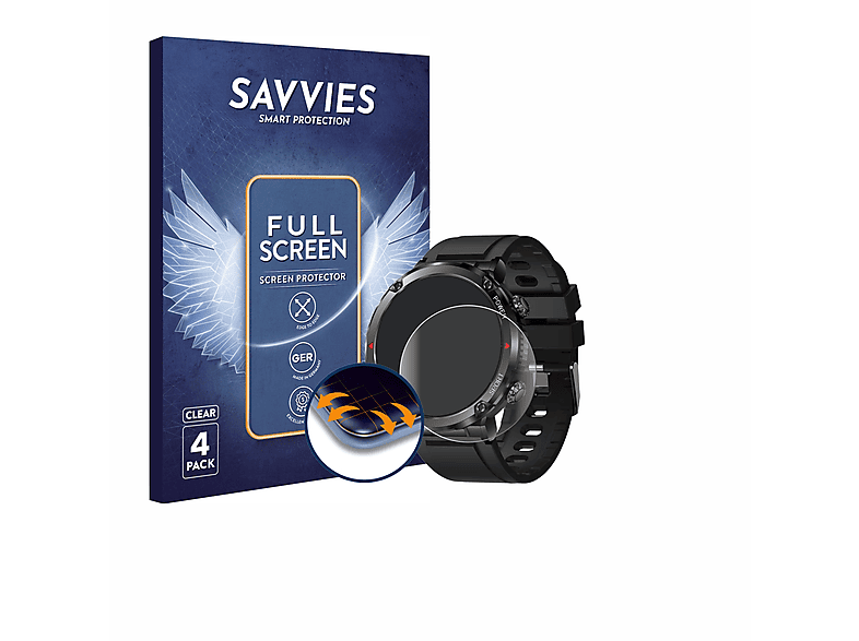 SAVVIES 4x Flex Full-Cover 3D Curved Schutzfolie(für LIGE Smartwatch 1.6\
