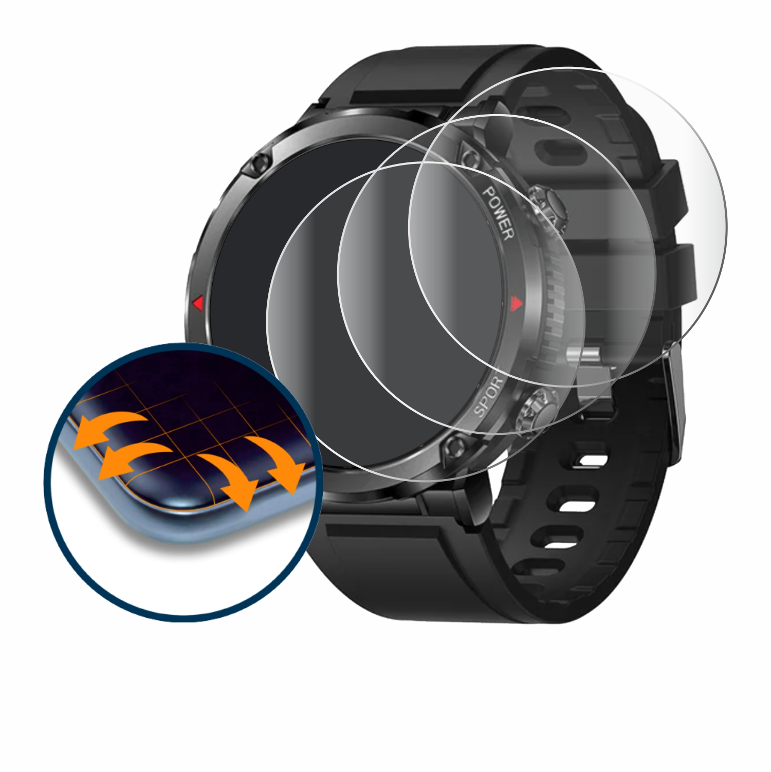 SAVVIES 4x Flex Full-Cover Schutzfolie(für Curved Smartwatch 3D 1.6\