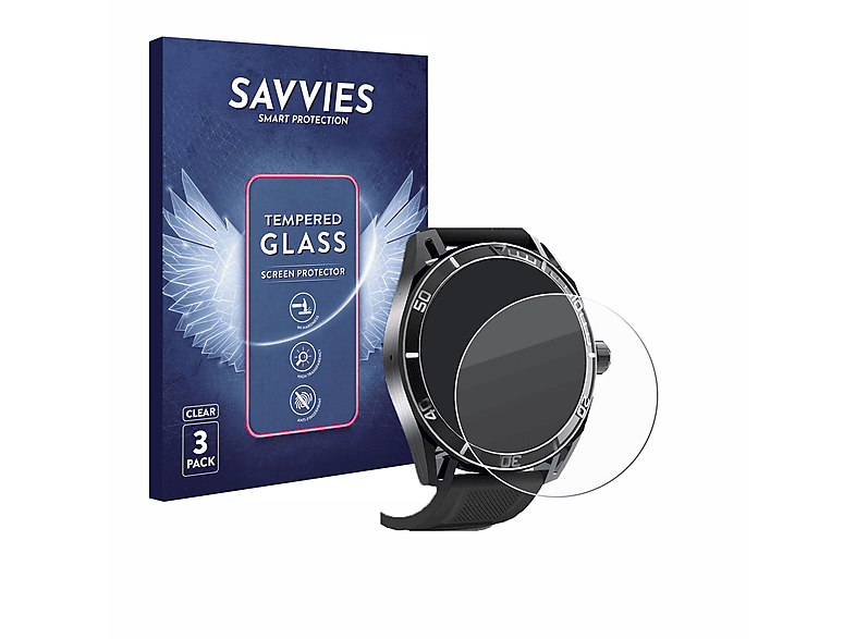Großer Ausverkauf 2024! SAVVIES 3x 9H klares Yuede Smartwatch Schutzglas(für (rund)) 1.43