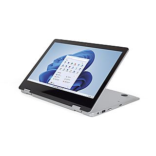 PRIXTON Flex Pro mit spanischer QWERTY-Tastatur, Convertible mit 11,6 Zoll Display Touchscreen, Intel® Celeron® Prozessor, 4 GB RAM, 128 GB SSD, Intel UHD Graphics 600, Schwarz
