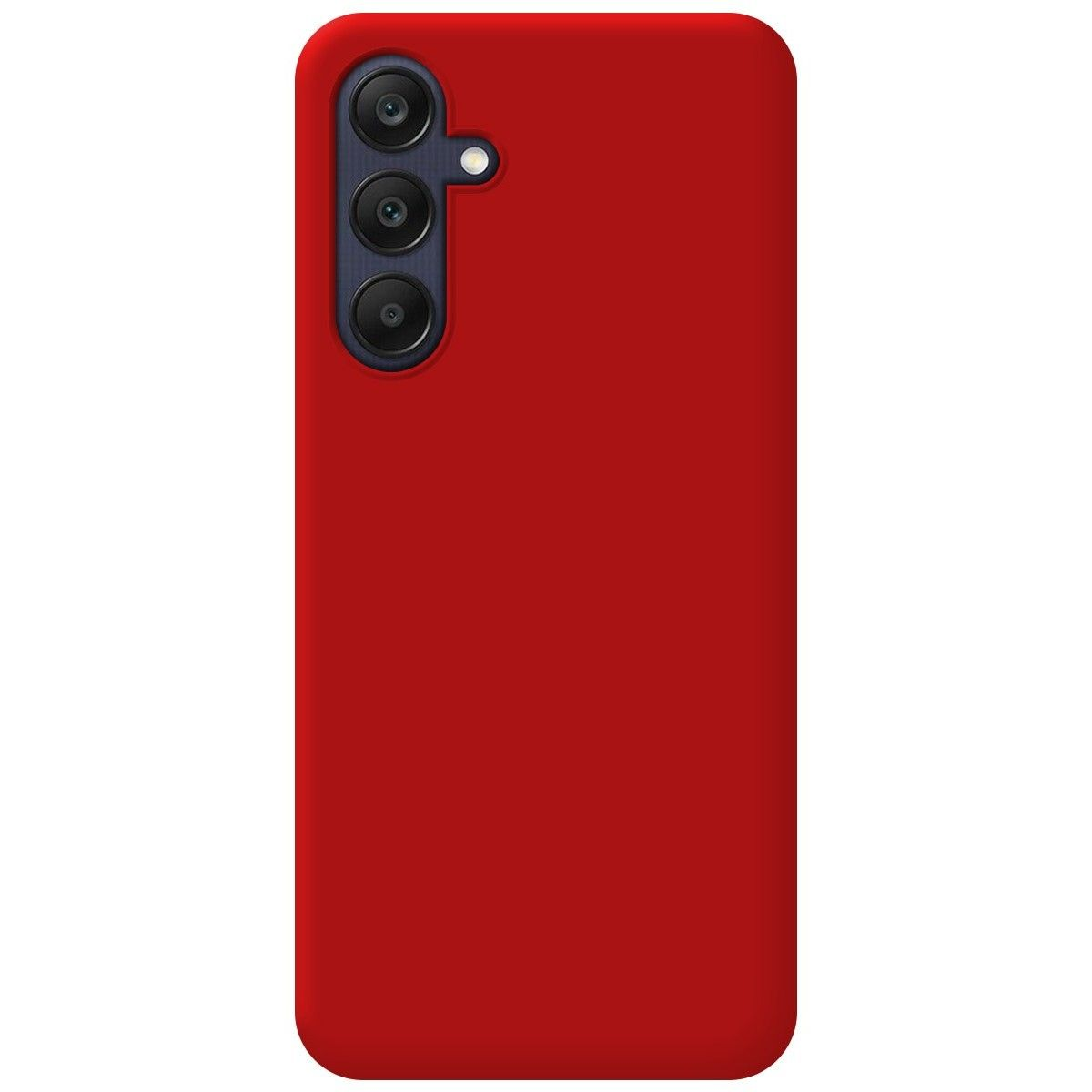 Custodia per telefono rossa con tre obiettivi della fotocamera, un design semplice.