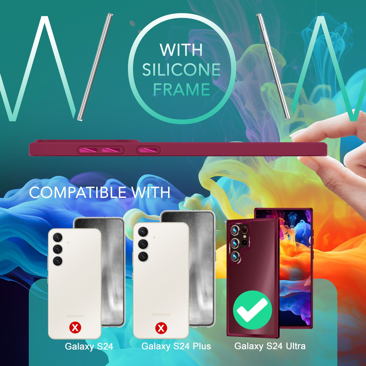 Handyhülle mit rotem Rahmen, kompatibel mit Galaxy S24 Ultra und nicht mit S24 und S24 Plus.
