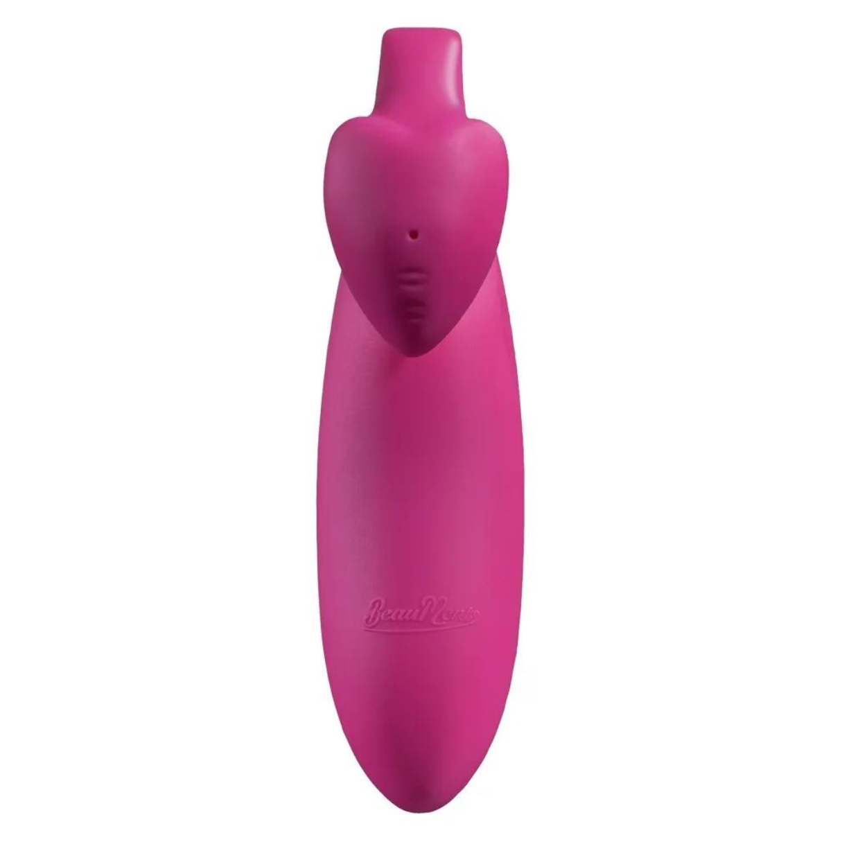 Ein pinkfarbener Vibrator mit herzförmigem Kopf. Er hat einen glatten, abgerundeten Körper und den Markennamen BeauPeeps.
