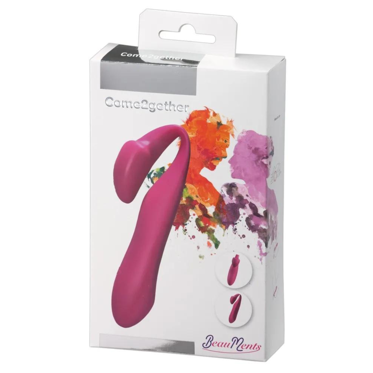 Rosa Sexspielzeug in einer Box mit farbenfrohem Design mit Figuren.