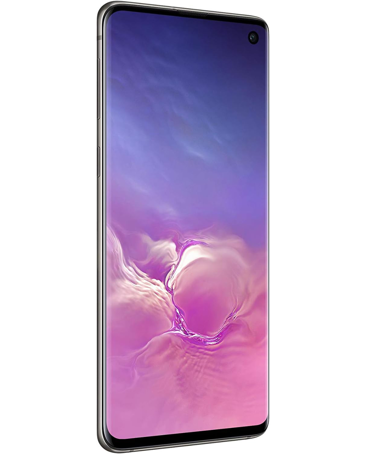 Ein modernes Smartphone aus der Seitenansicht, es hat einen großen Bildschirm und einen silbernen Rahmen.
