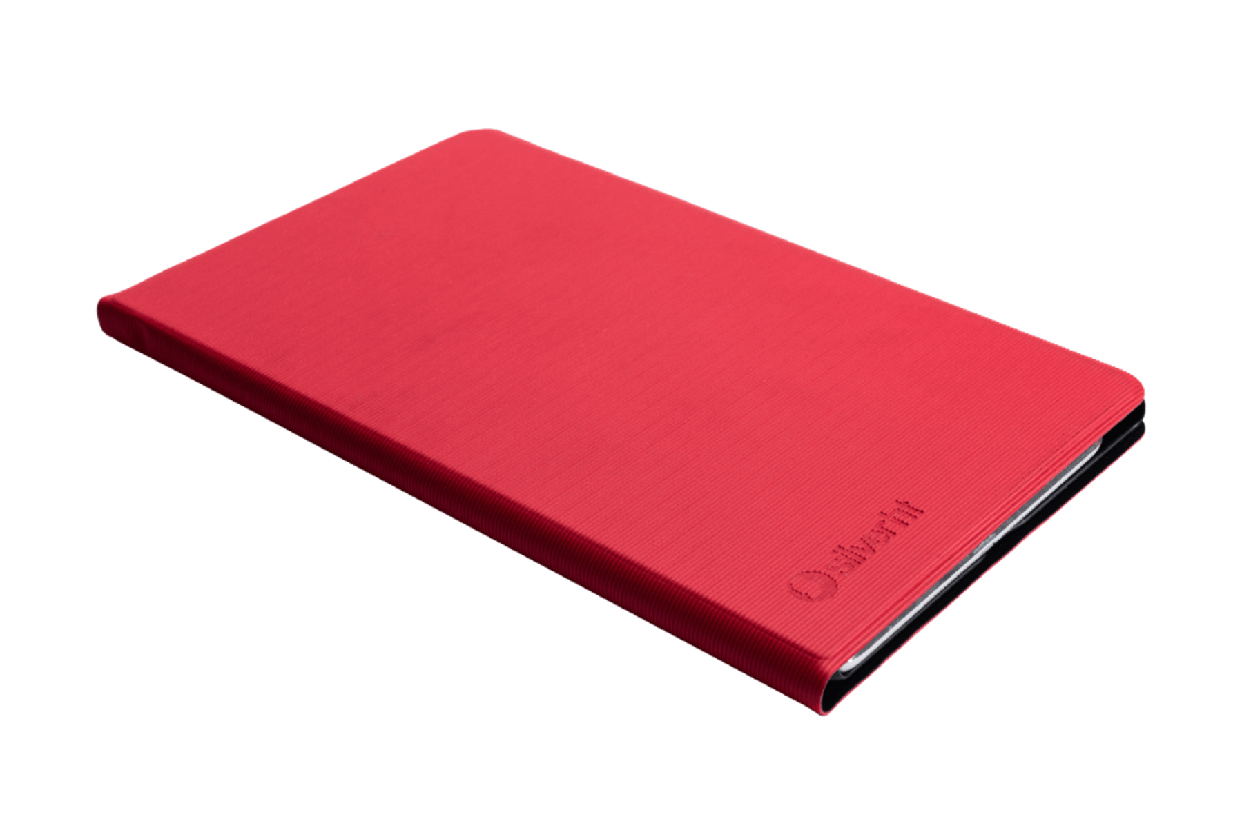 Funda de tableta roja cerrada, con el nombre de la marca Dilloni en blanco.