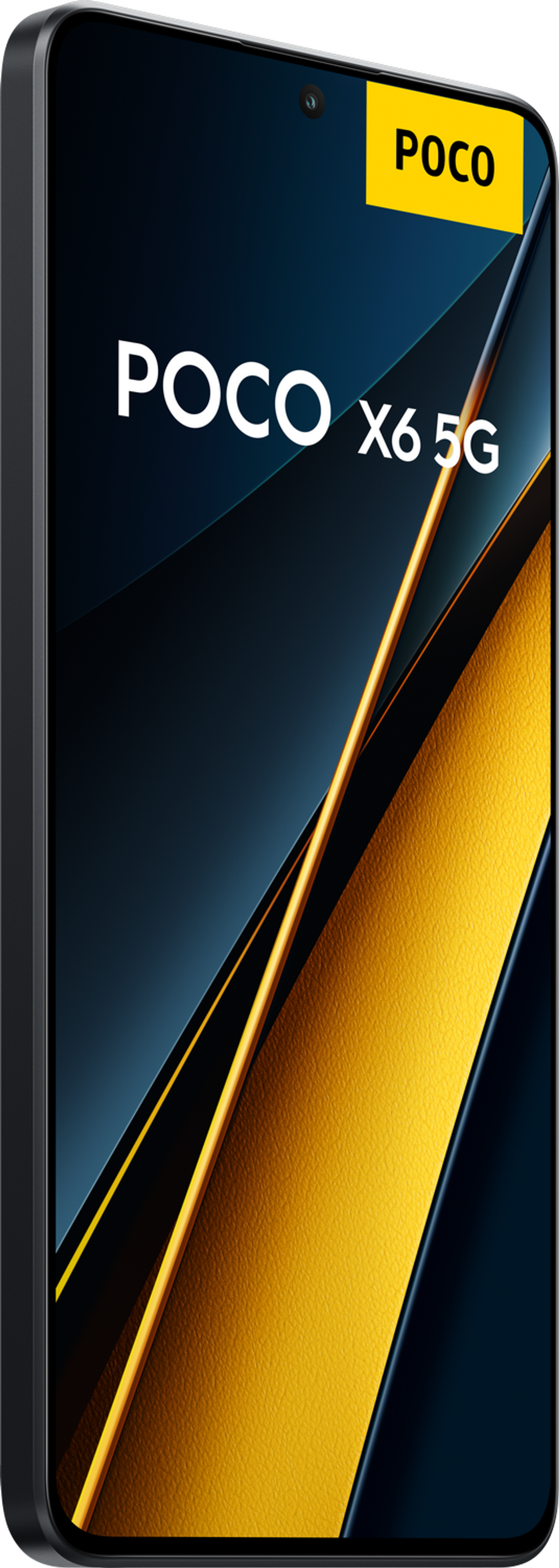 Schwarzes Smartphone. Der Markenname 'POCO' ist auf der Seite des Telefons angezeigt.
