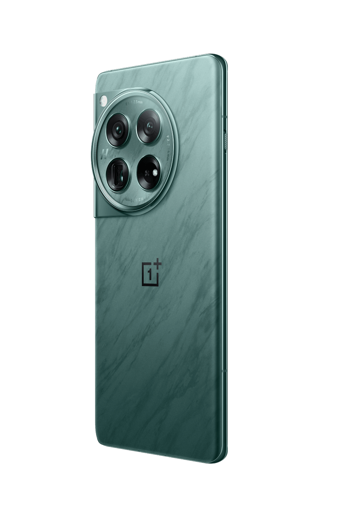 Zielony telefon z modułem aparatu i czarnym tłem.