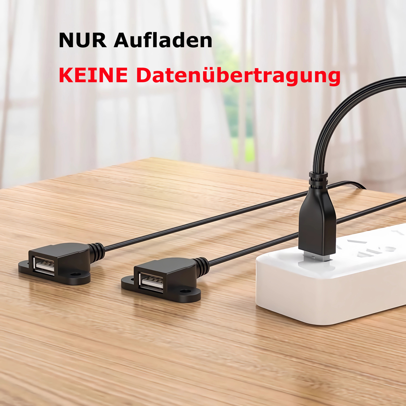 USB-Ladegerät mit zwei Anschlüssen. Schwarz und weiß, nur Aufladen. Keine Datenübertragung.