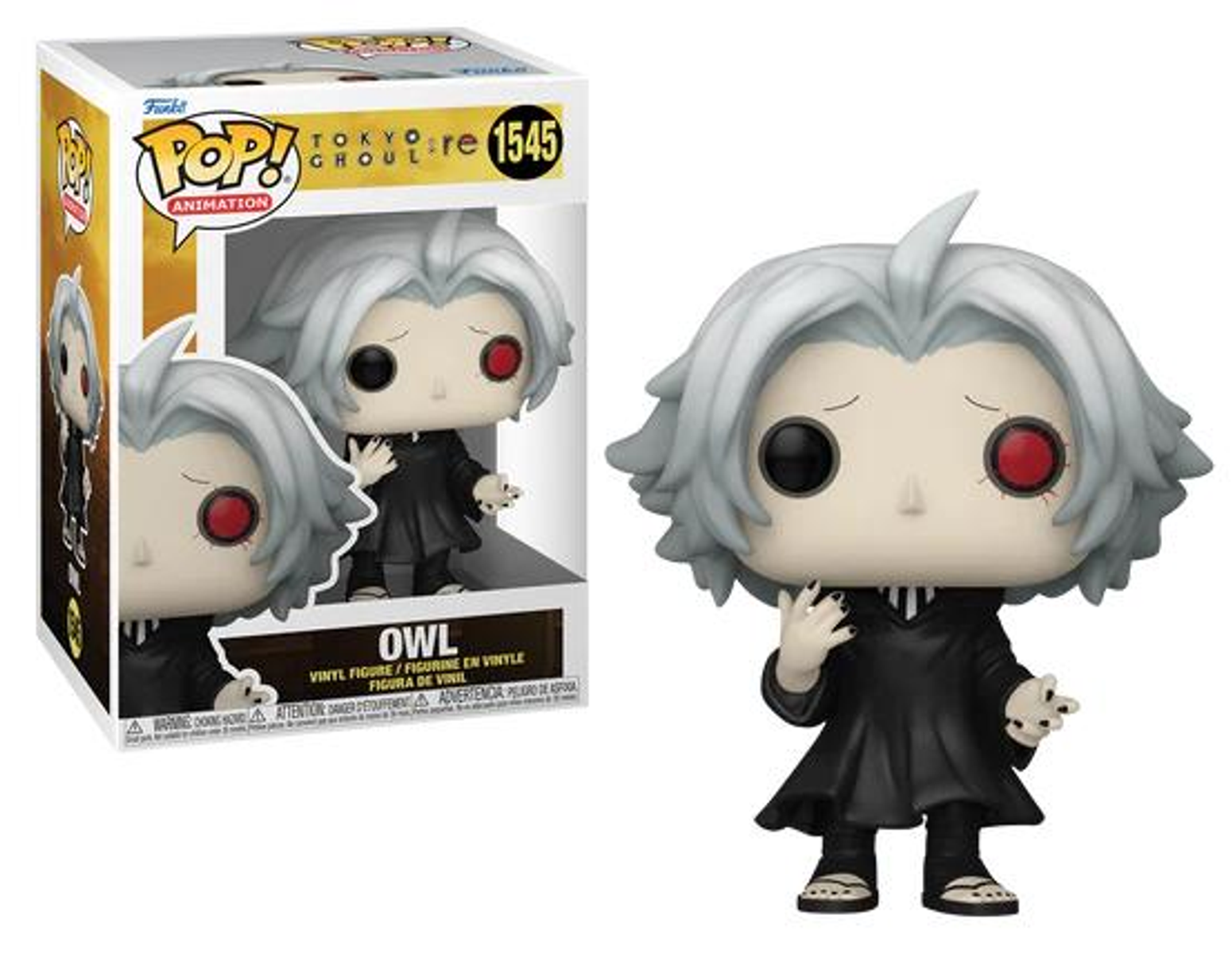 Figura de Owl de Tokyo Ghoul en una caja, primer plano de la figura sobre fondo blanco.
