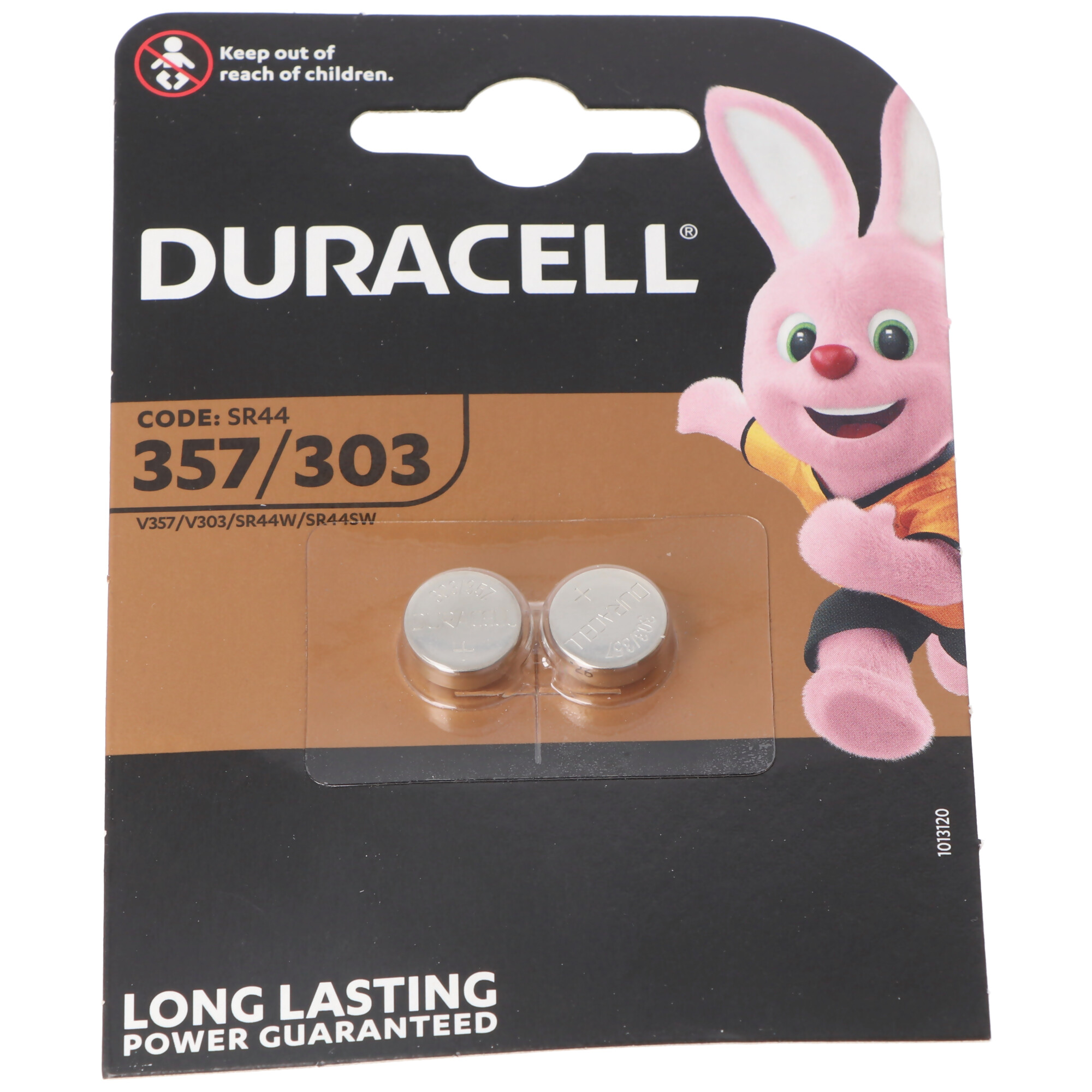 Duracell SR44 Batterien in einer Verpackung mit dem Duracell-Hasen.