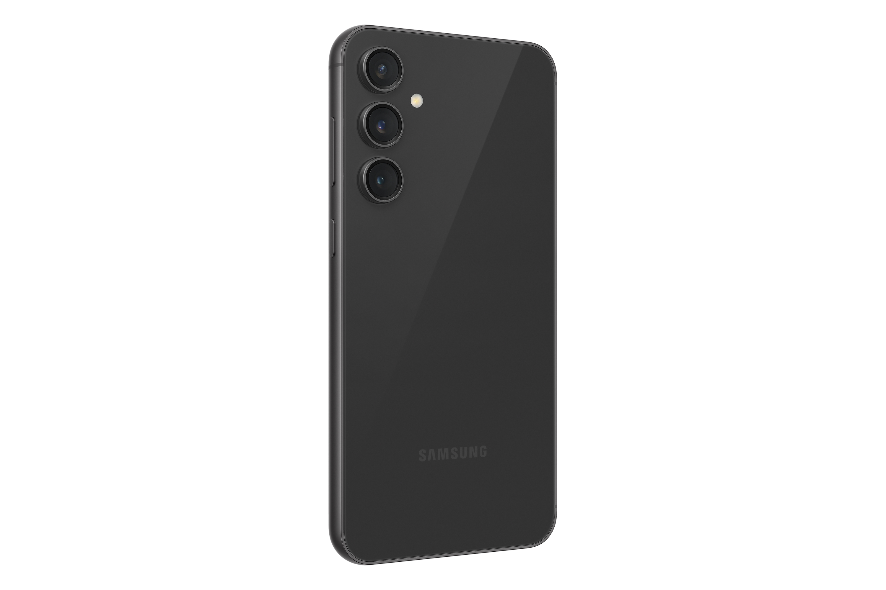 Üç kameralı siyah bir Samsung akıllı telefon. Telefonun arkası görünür.