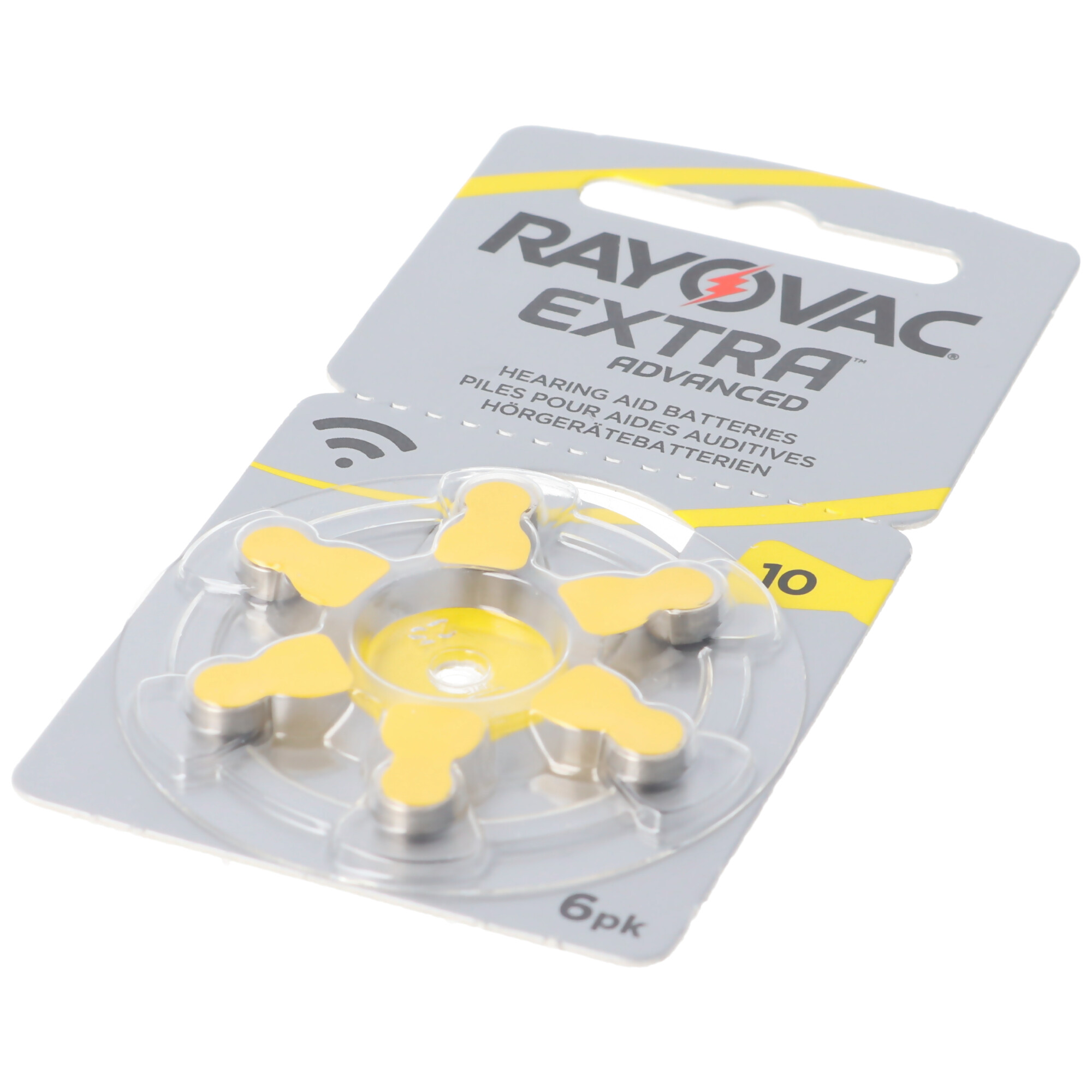 Rayovac Extra Hörgerätebatterien in einer Blisterpackung.