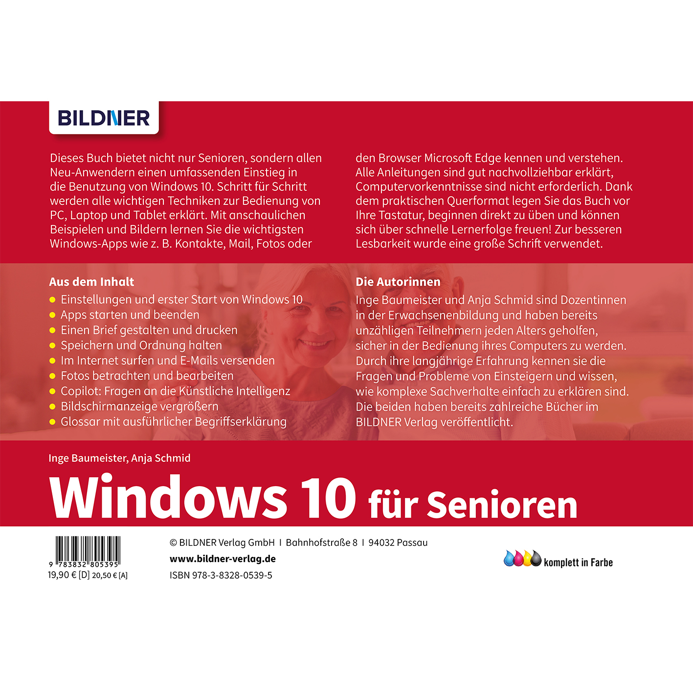 Buchcover: Windows 10 für Senioren. Details auf dem Cover umfassen Inhalte und Autoreninformationen.