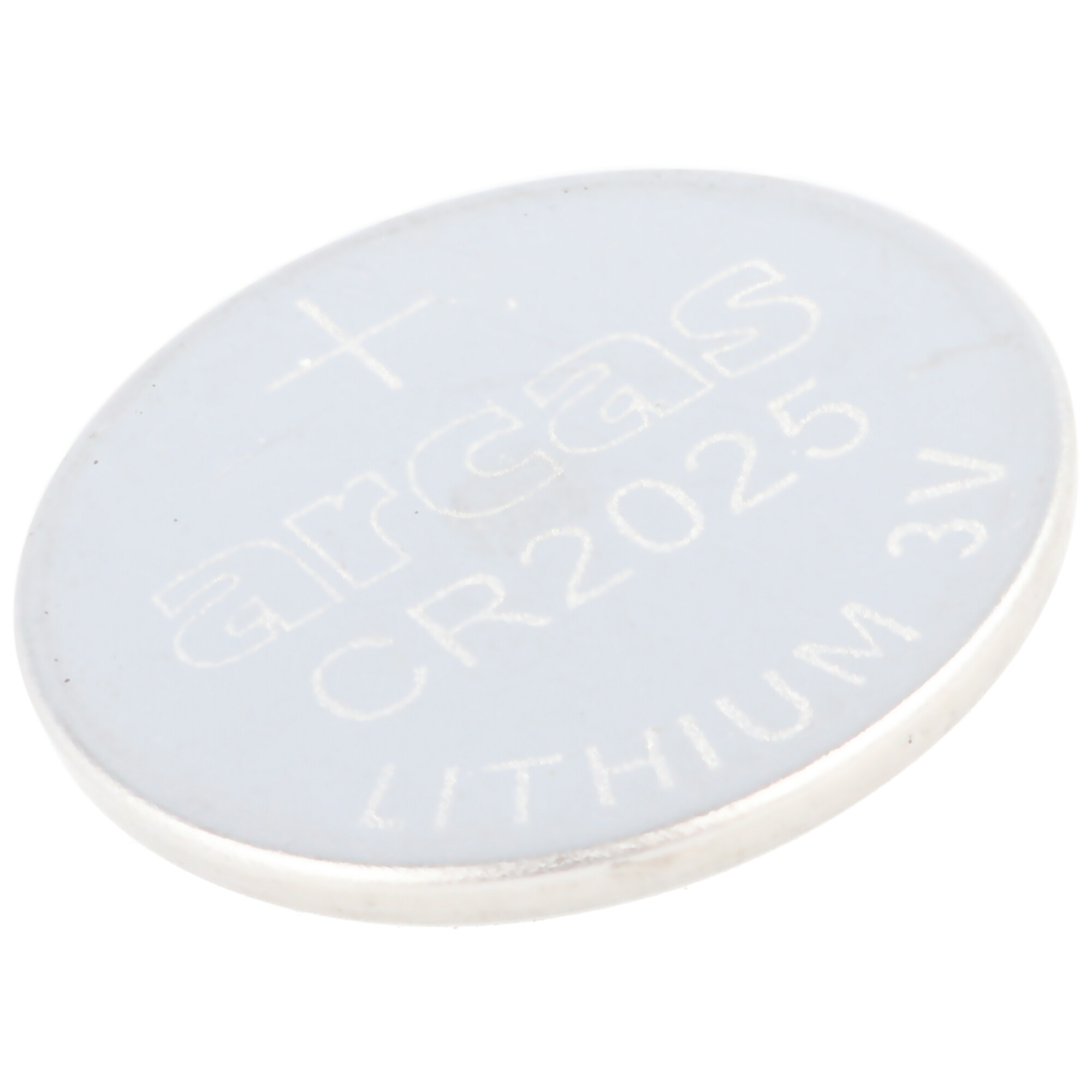 Eine silberne CR2025 Lithium-Batterie mit dem Aufdruck 'Arcas' und 'Lithium 3V' auf der Oberfläche.