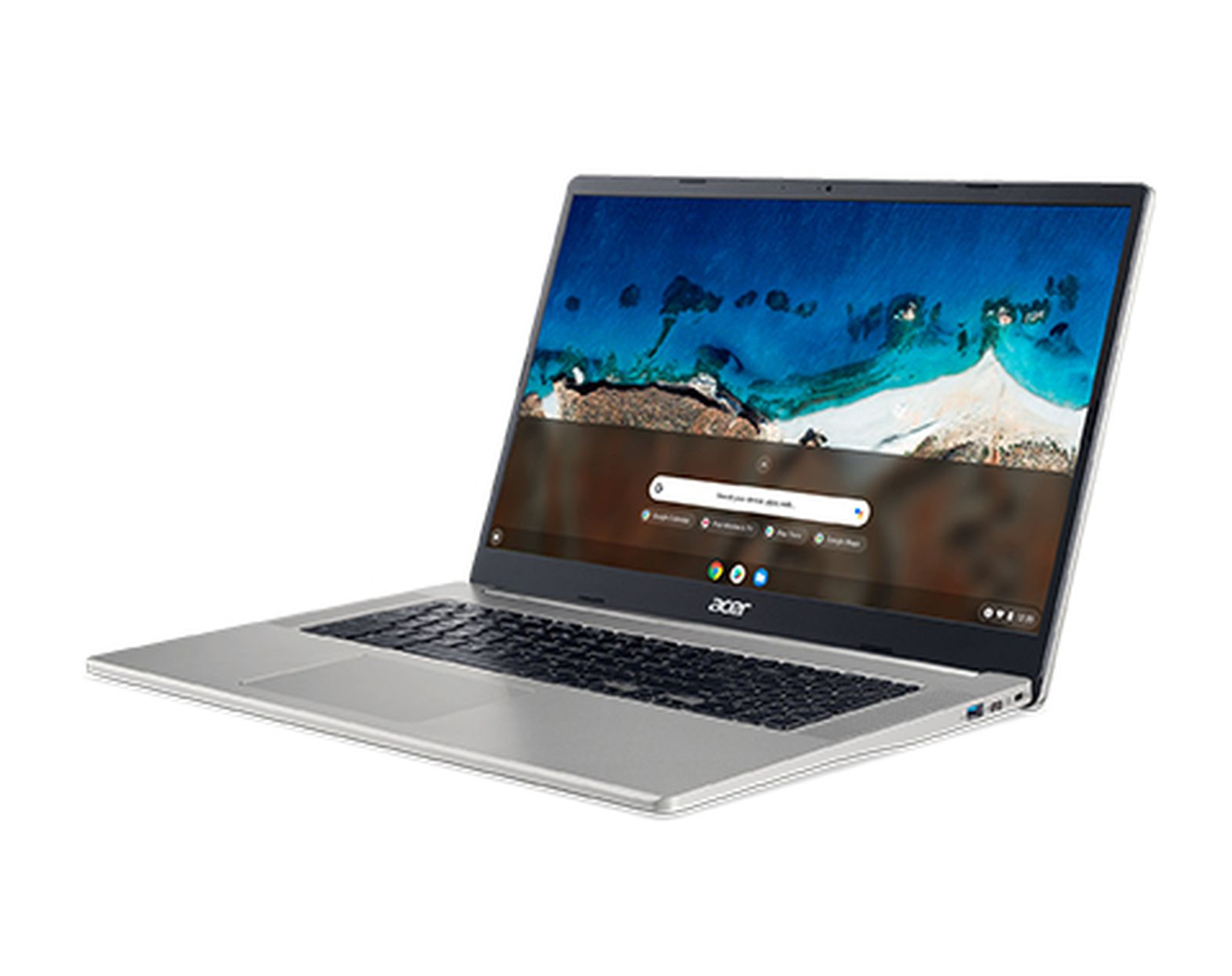 Un laptop Acer Chromebook aperto su sfondo bianco, inclinato verso sinistra.