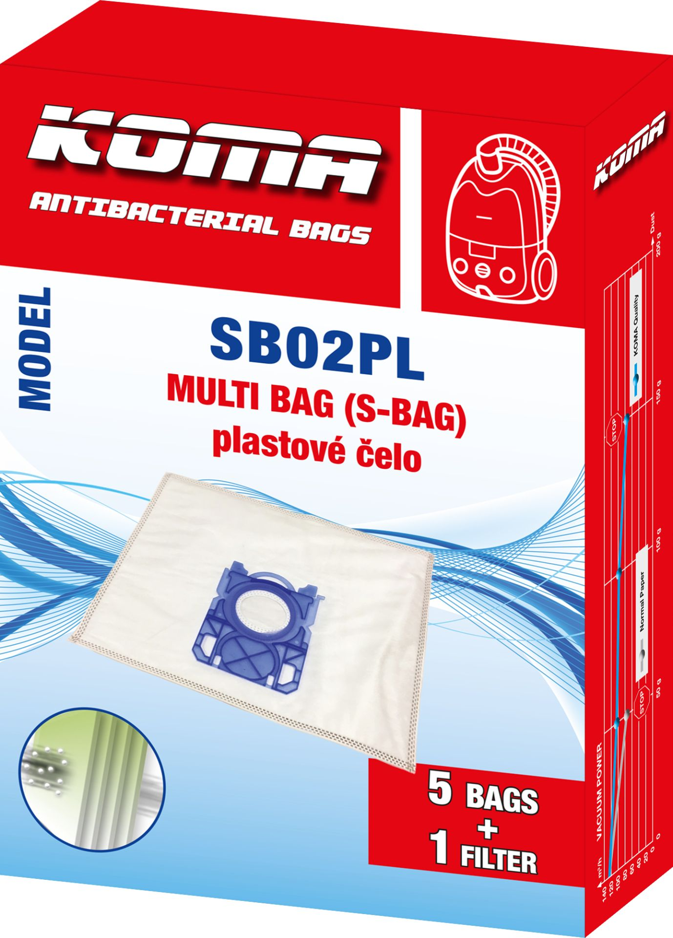 Verpackung für Staubsaugerbeutel mit Text in mehreren Sprachen.